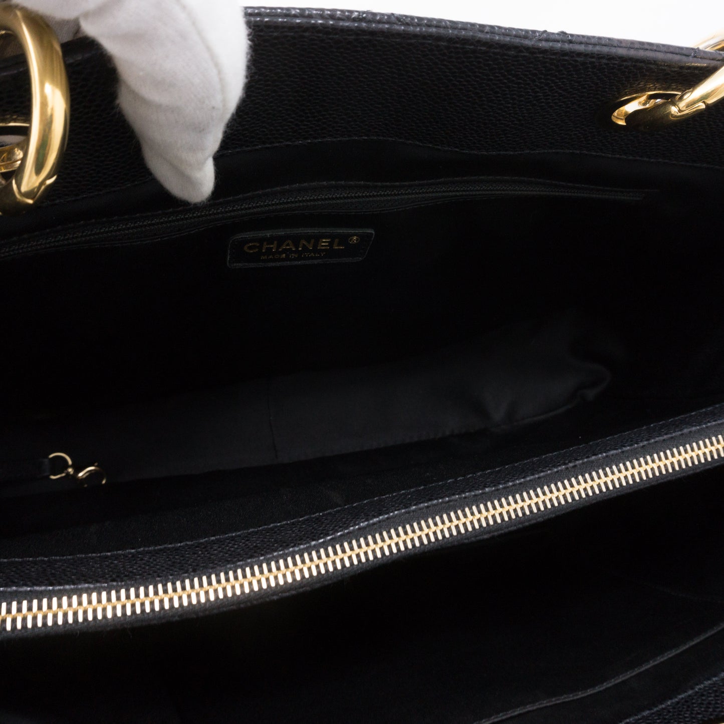 GST XL Grand Shopping Tote Black Caviar Gold