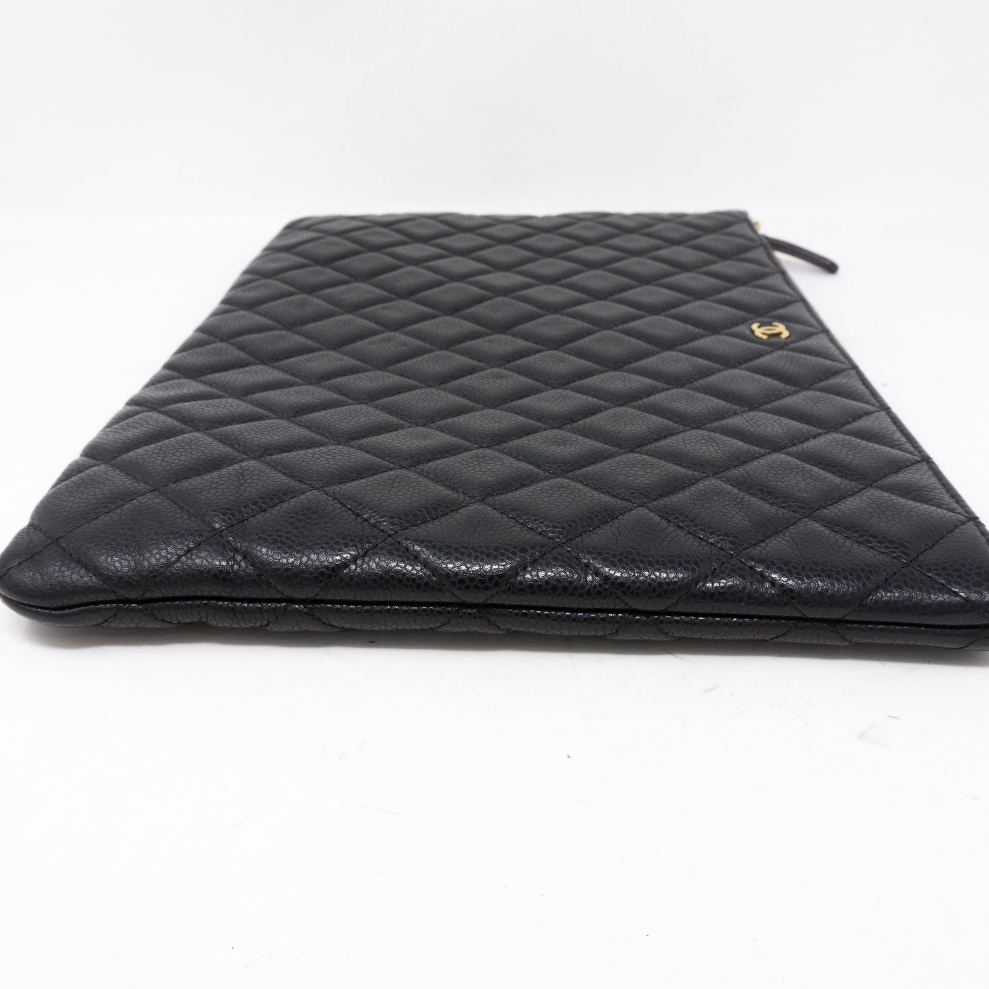 Chanel O Case Clutch Quilted Caviar Large Black 2325321