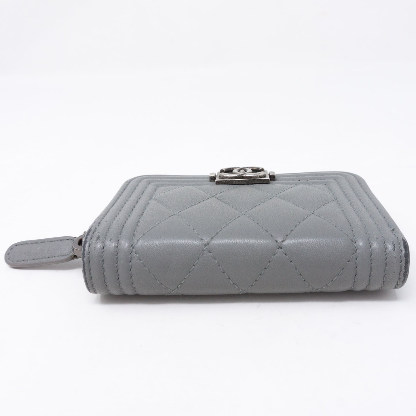 Boy Zipped Coin Purse Gray Leather