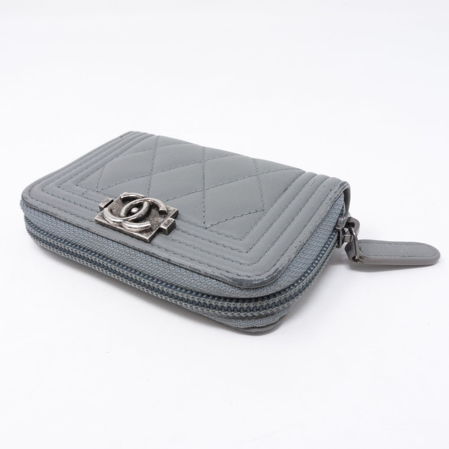 Boy Zipped Coin Purse Gray Leather