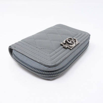 Boy Zipped Coin Purse Gray Leather