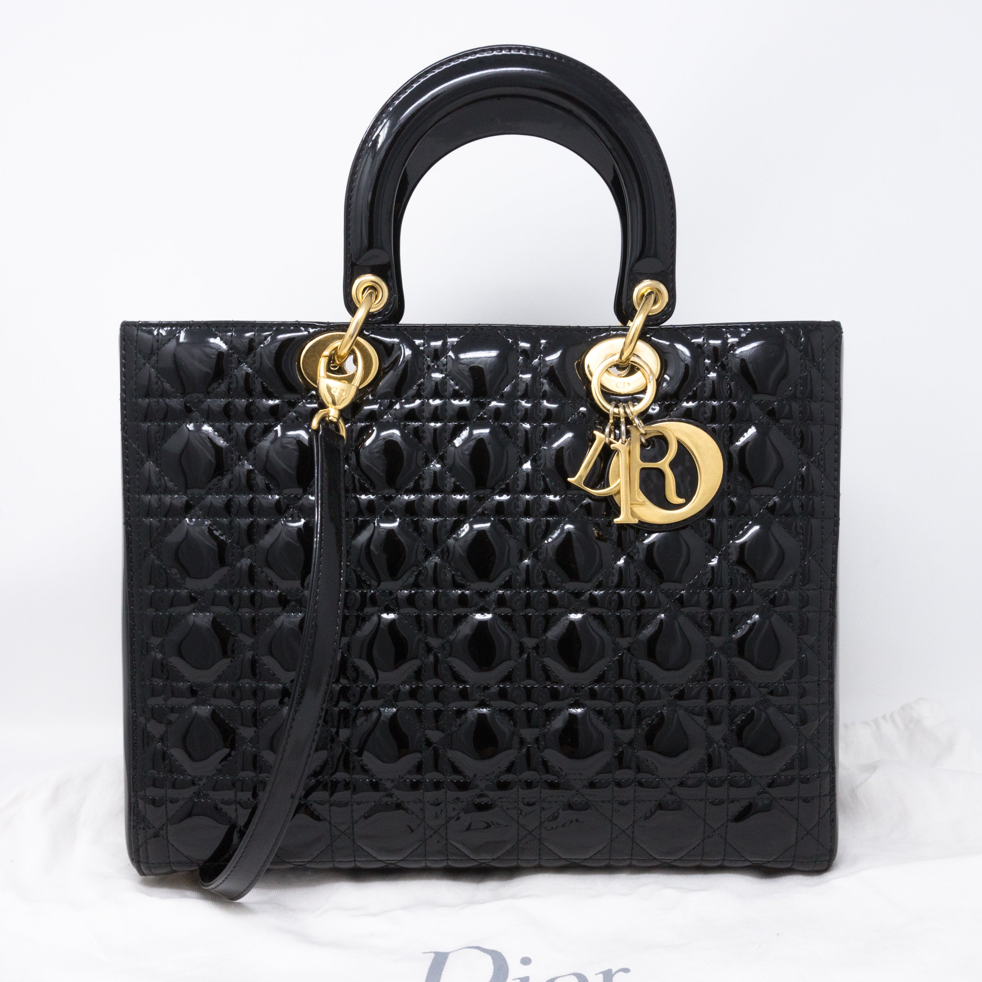 Lady Dior Large Black Patent Leather