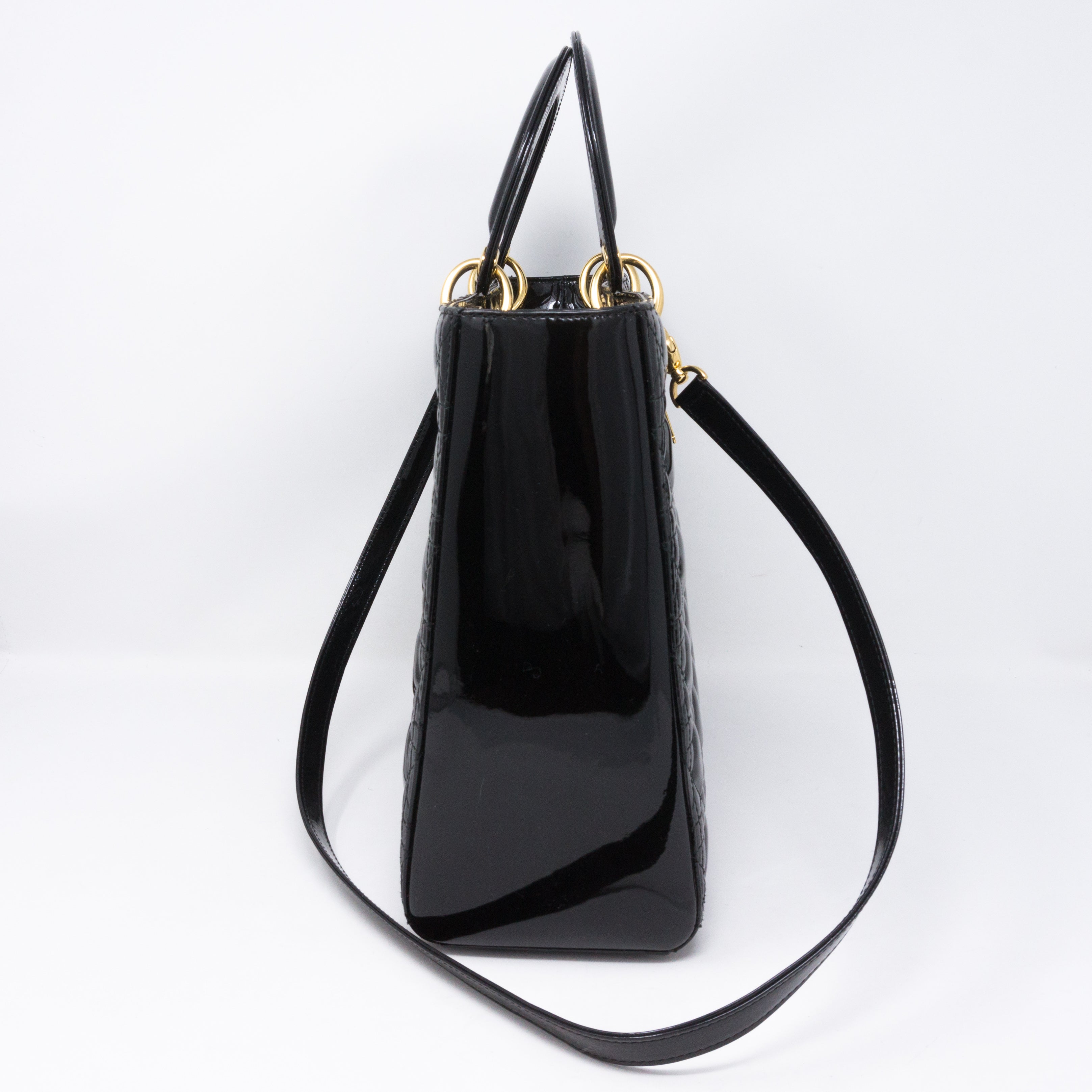 Lady Dior Large Black Patent Leather