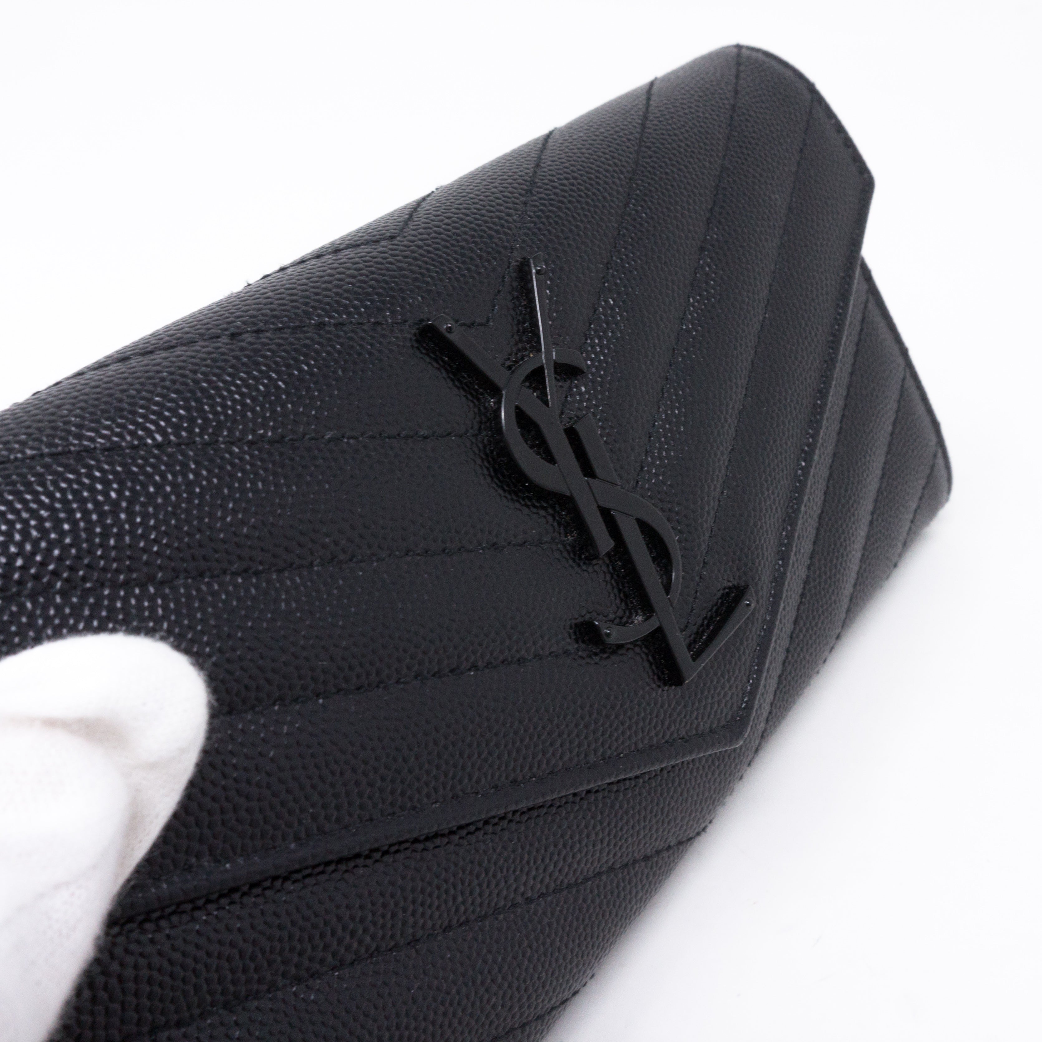 Large Monogram Flap Wallet Black Leather