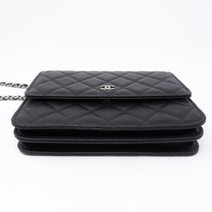 Square Wallet on Chain Black Caviar Leather