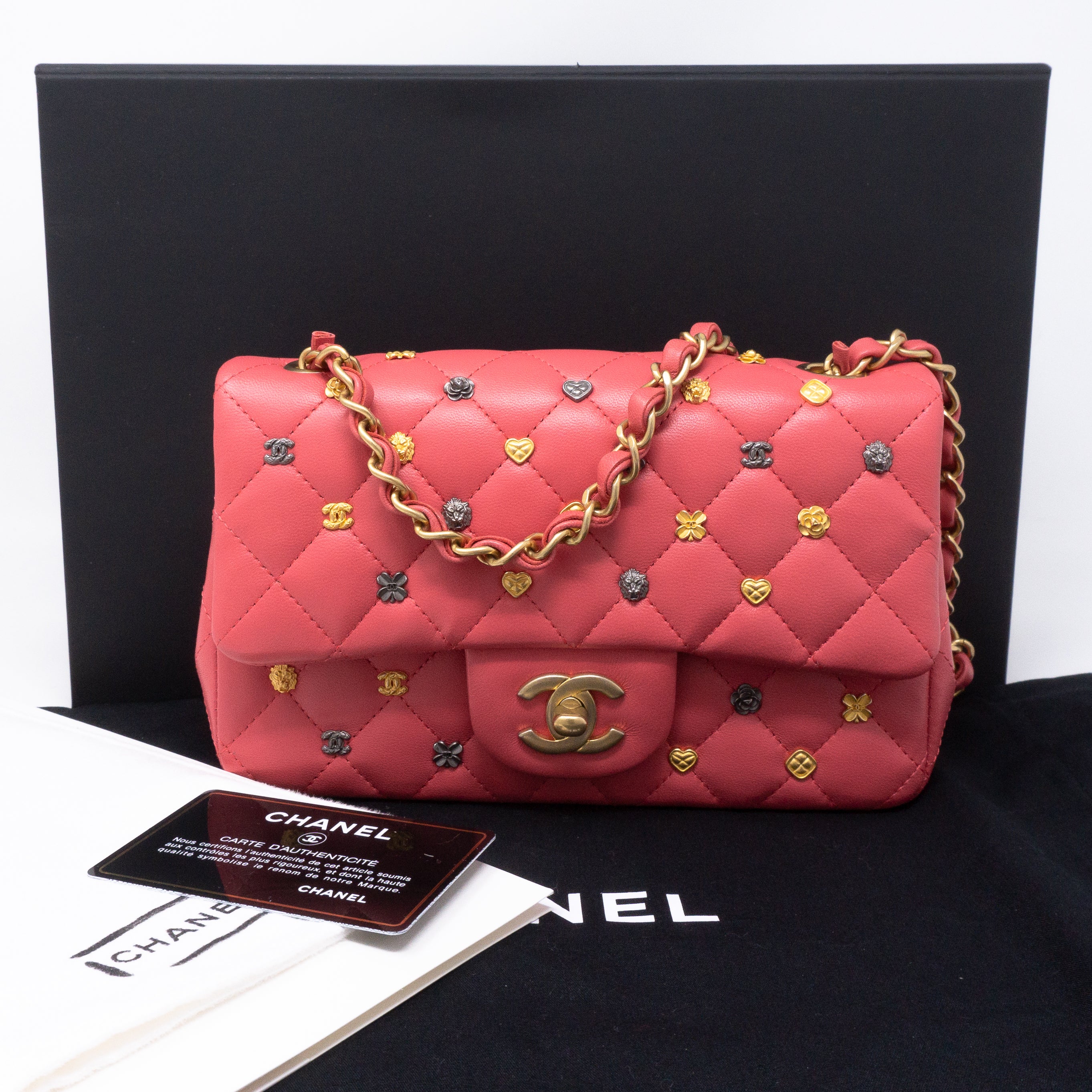 Chanel Black Lambskin Quilted Valentine Charms Mini Rectangular Flap Bag
