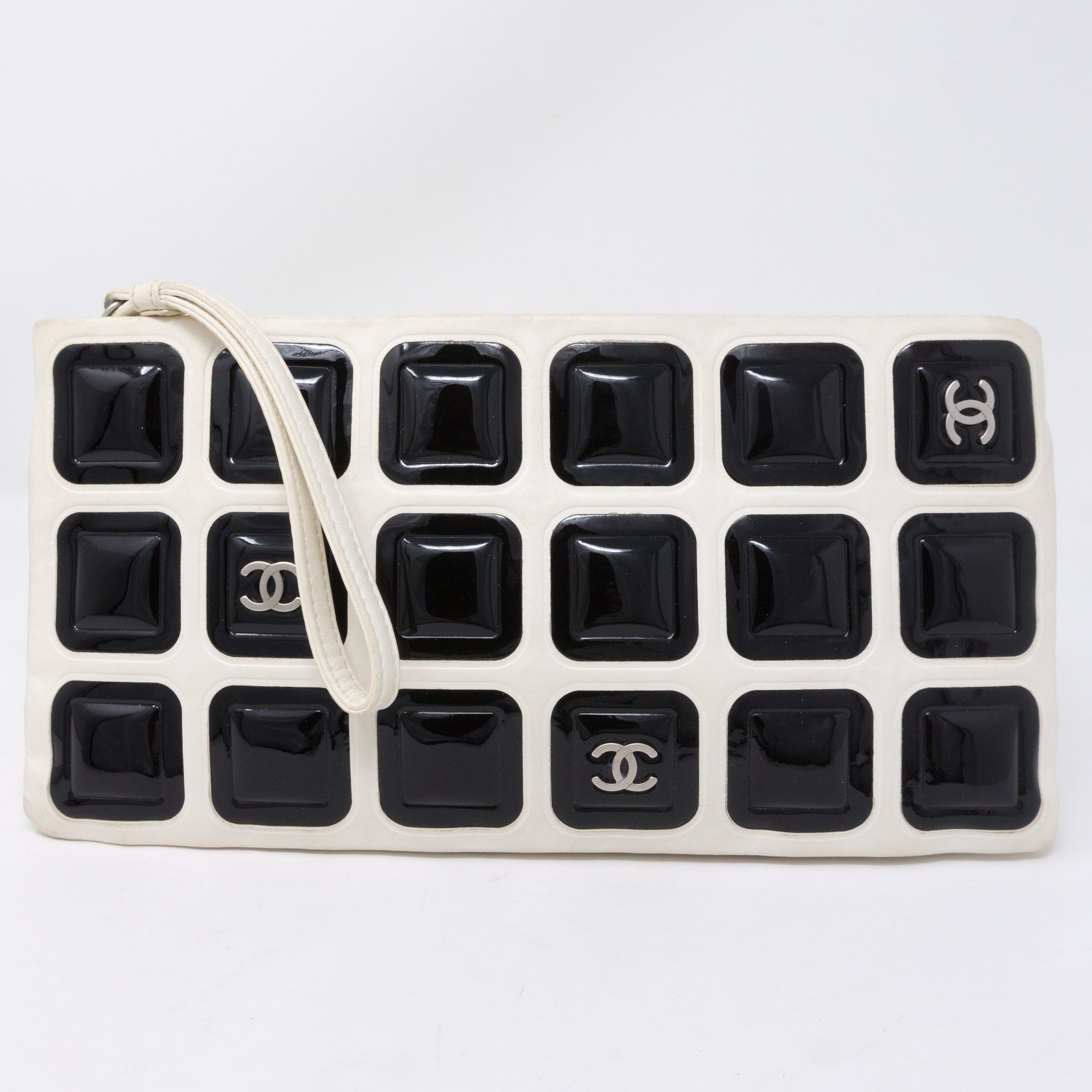 Squares Pouch Black & White Leather