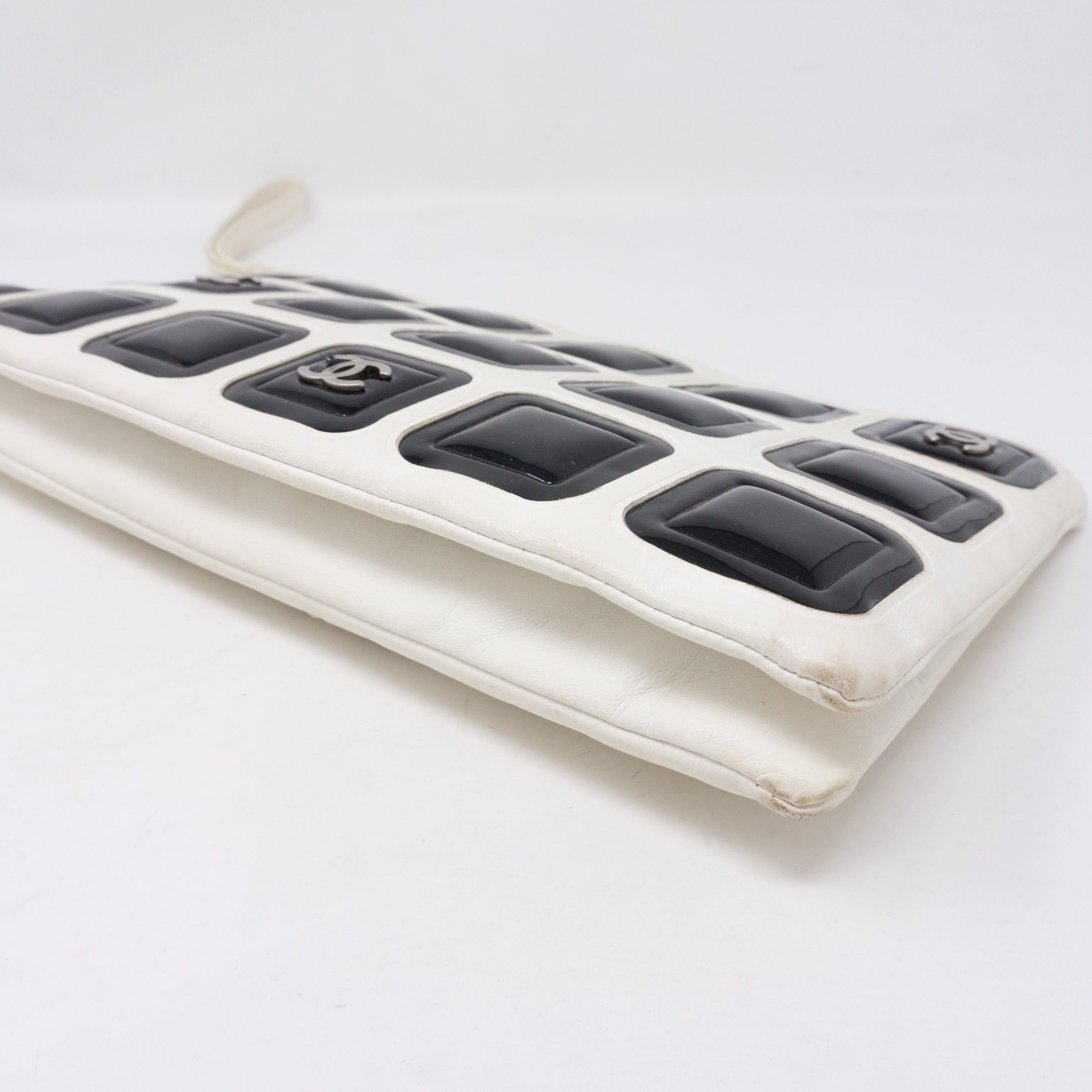 Squares Pouch Black & White Leather