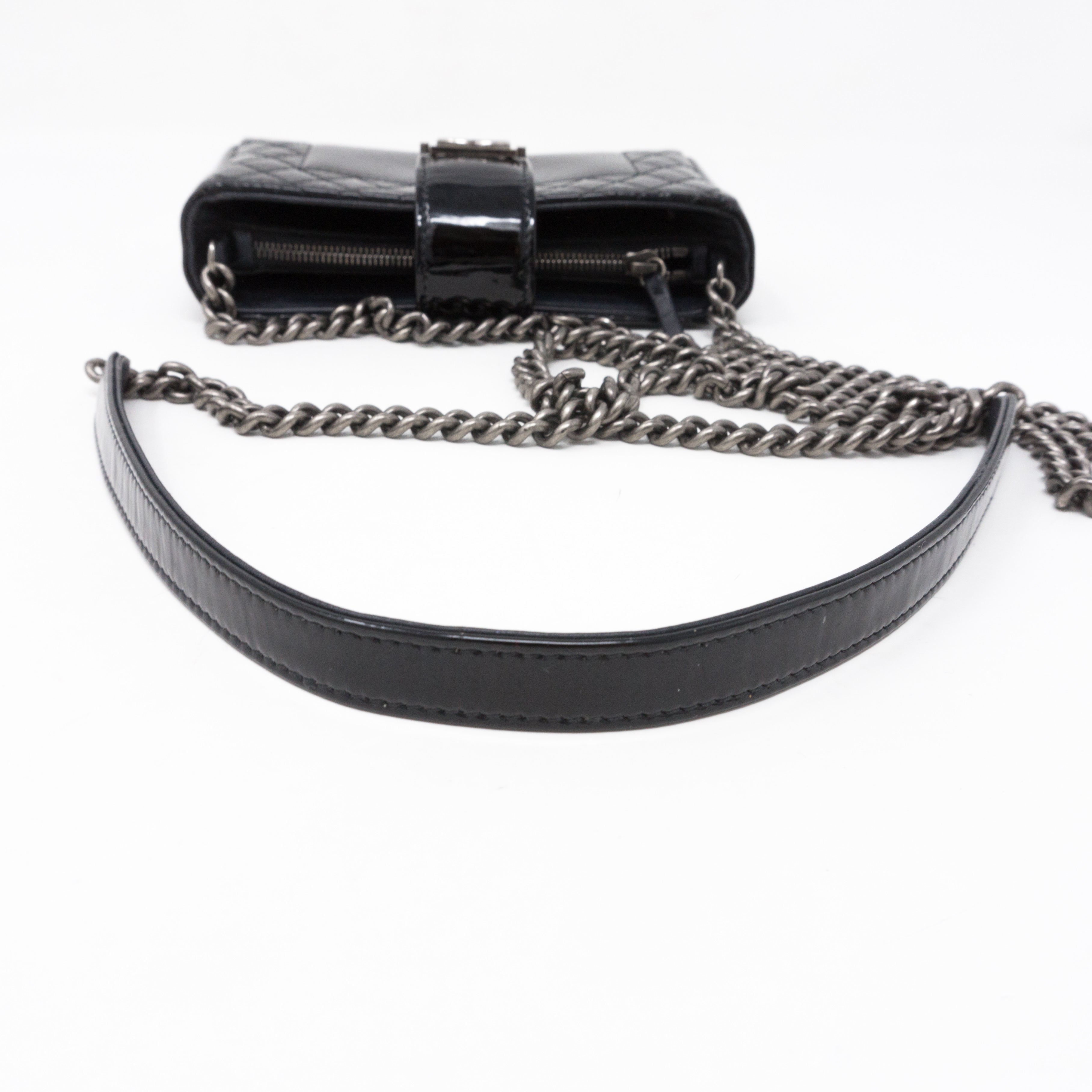 Mini Phone Holder Chain Black Patent Leather