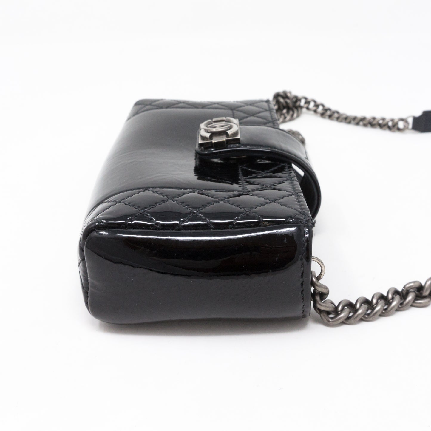 Mini Phone Holder Chain Black Patent Leather