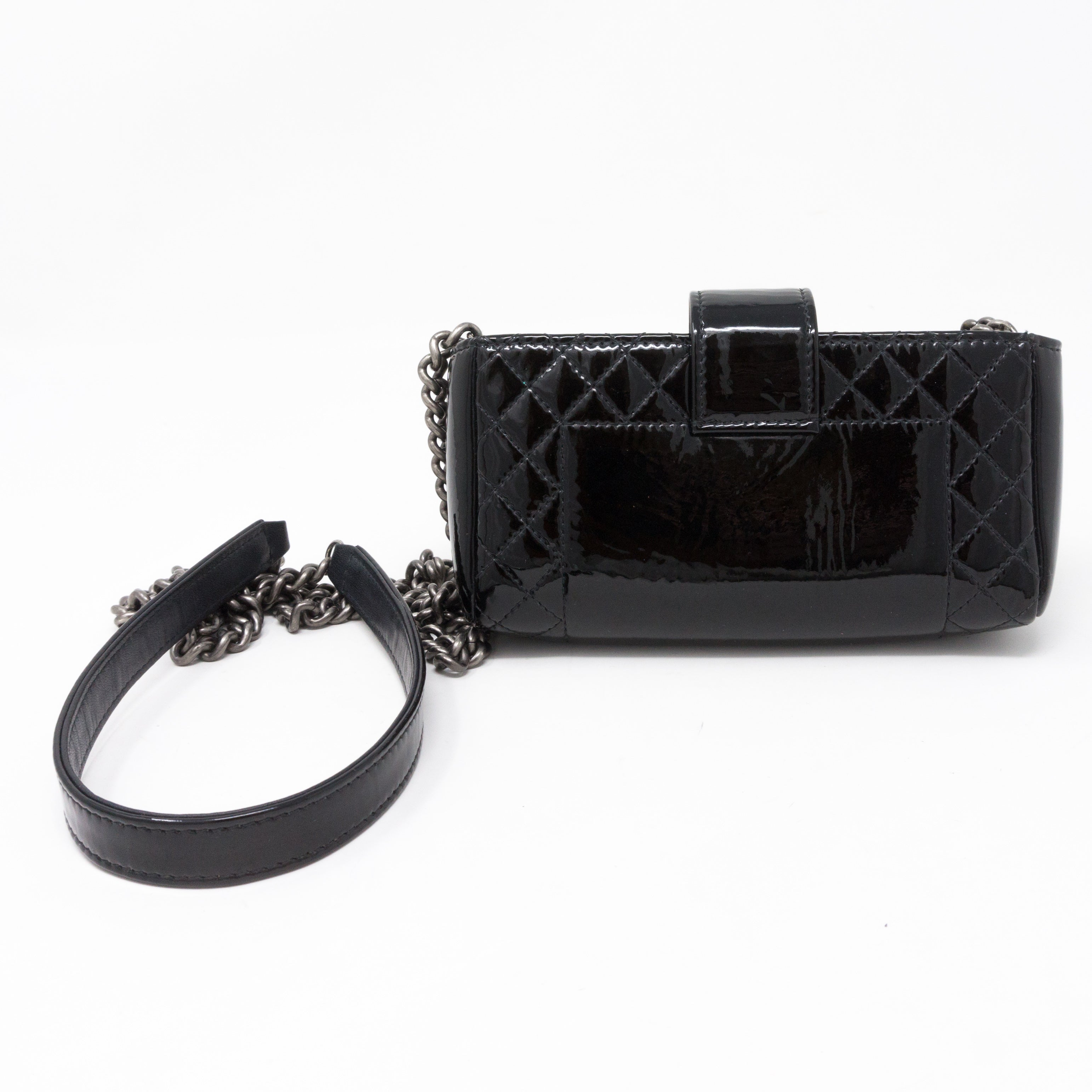 Mini Phone Holder Chain Black Patent Leather
