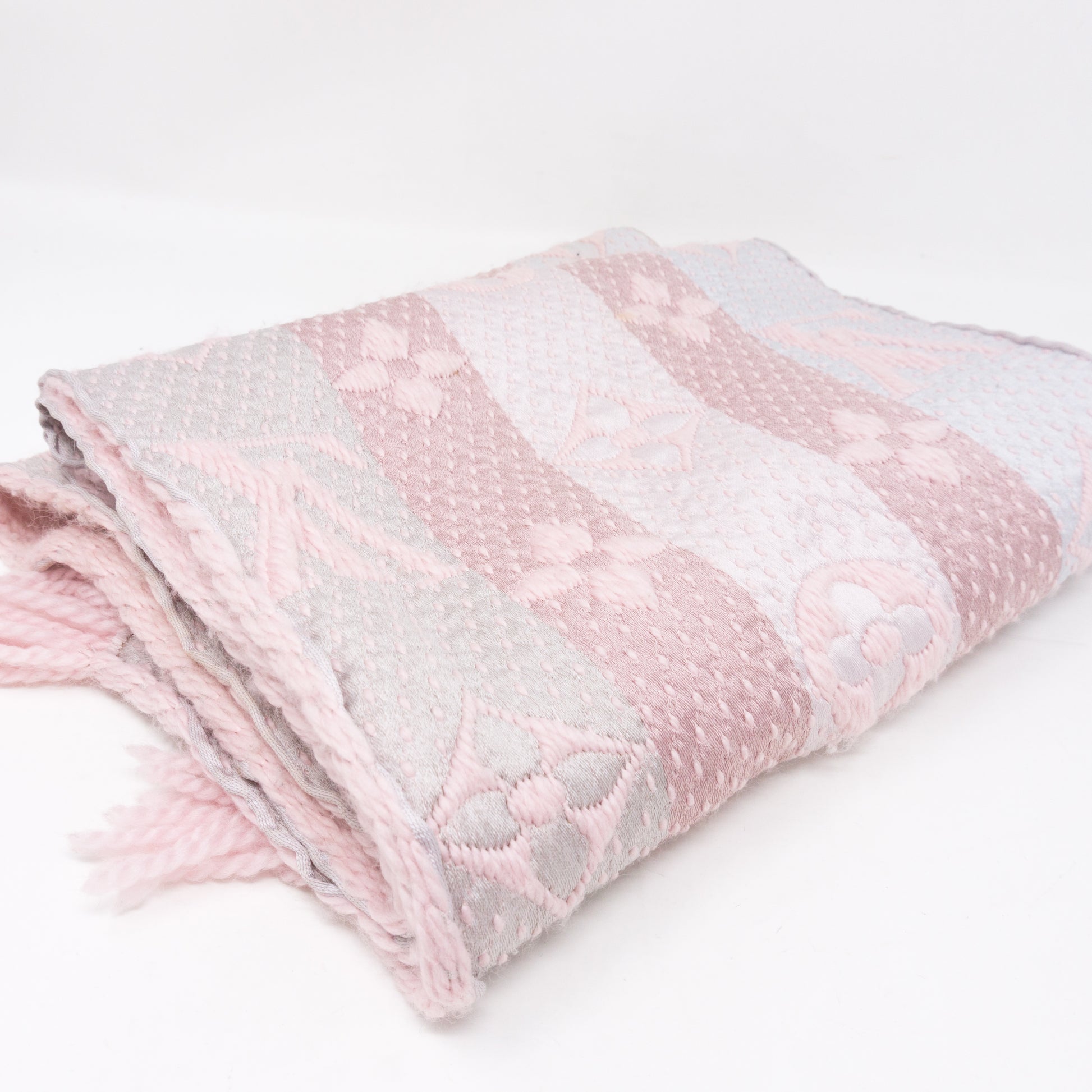 LOUIS VUITTON Wool Silk Logomania Rainbow Scarf Crystal Pink 228684