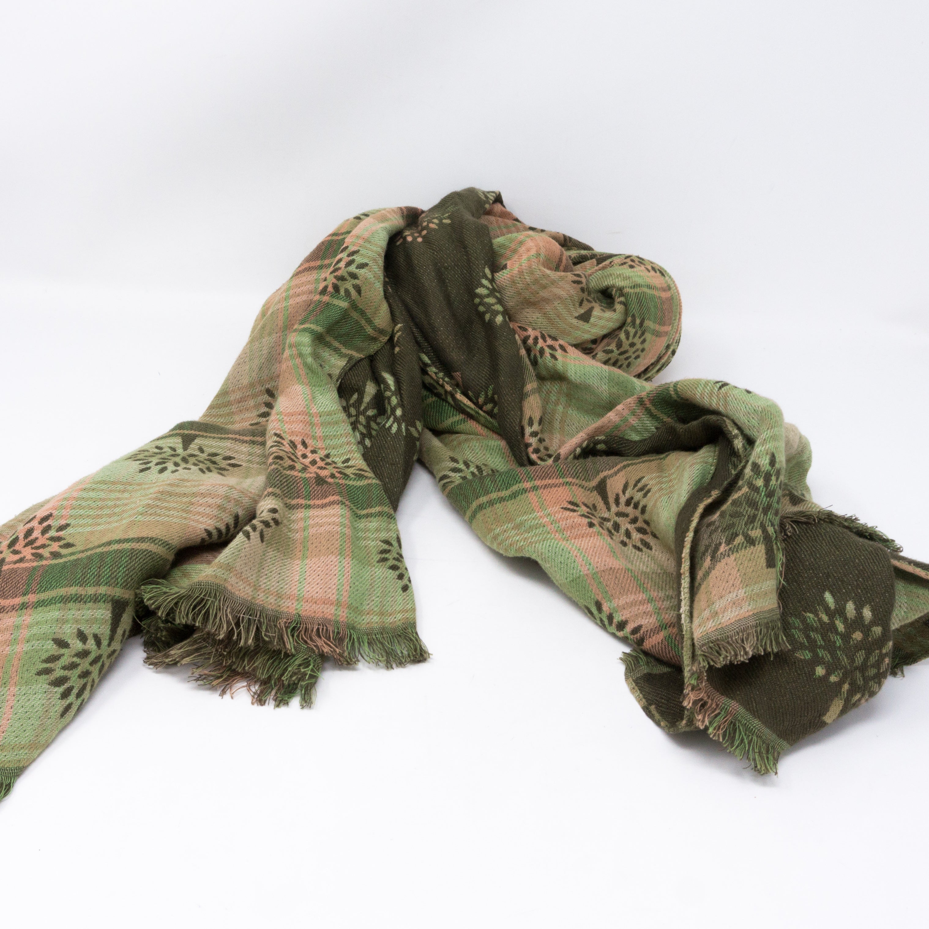 Green Plaid Logo Shawl