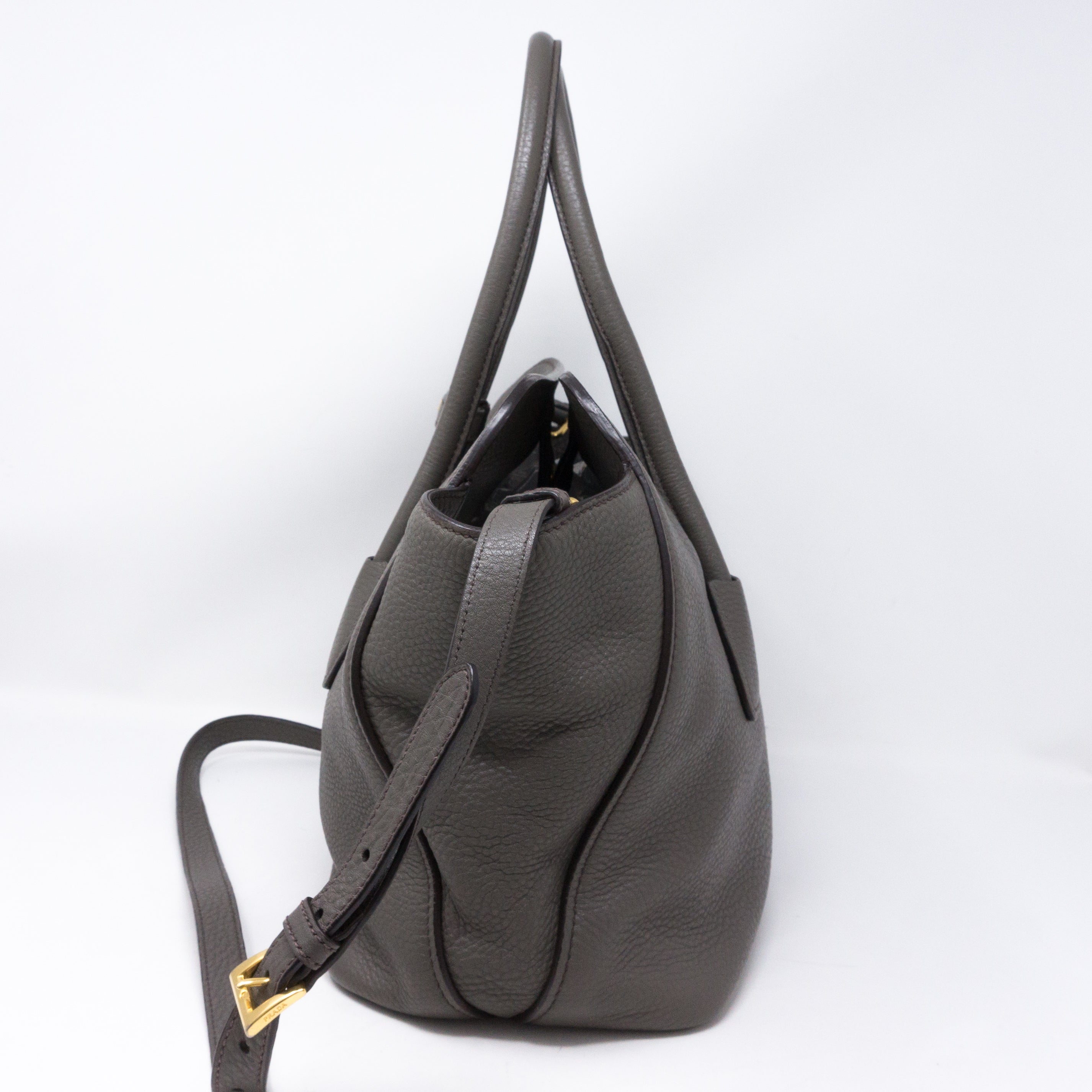 Two-way Handbag Gray Leather