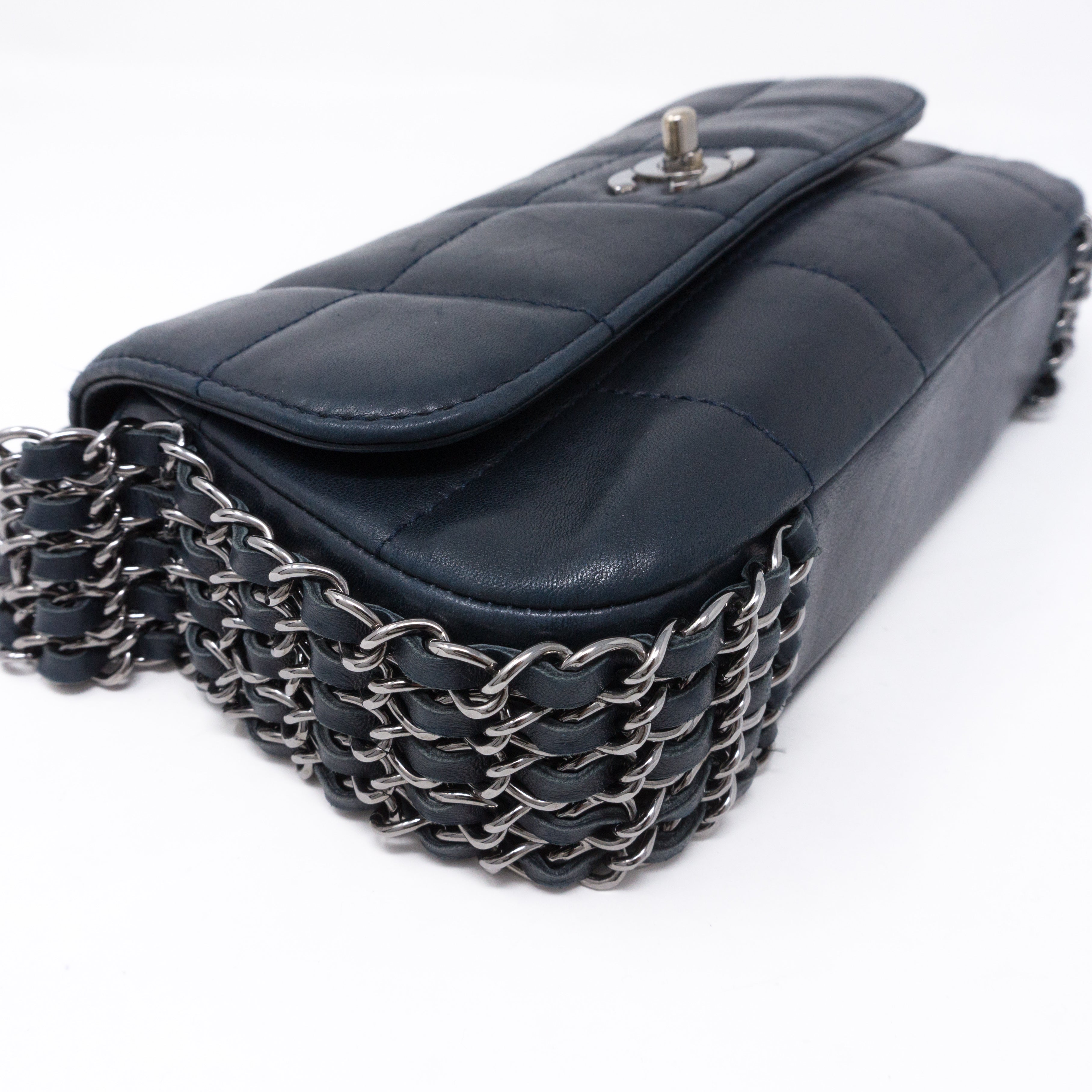 Multiple Chain Flap Bag Navy Blue