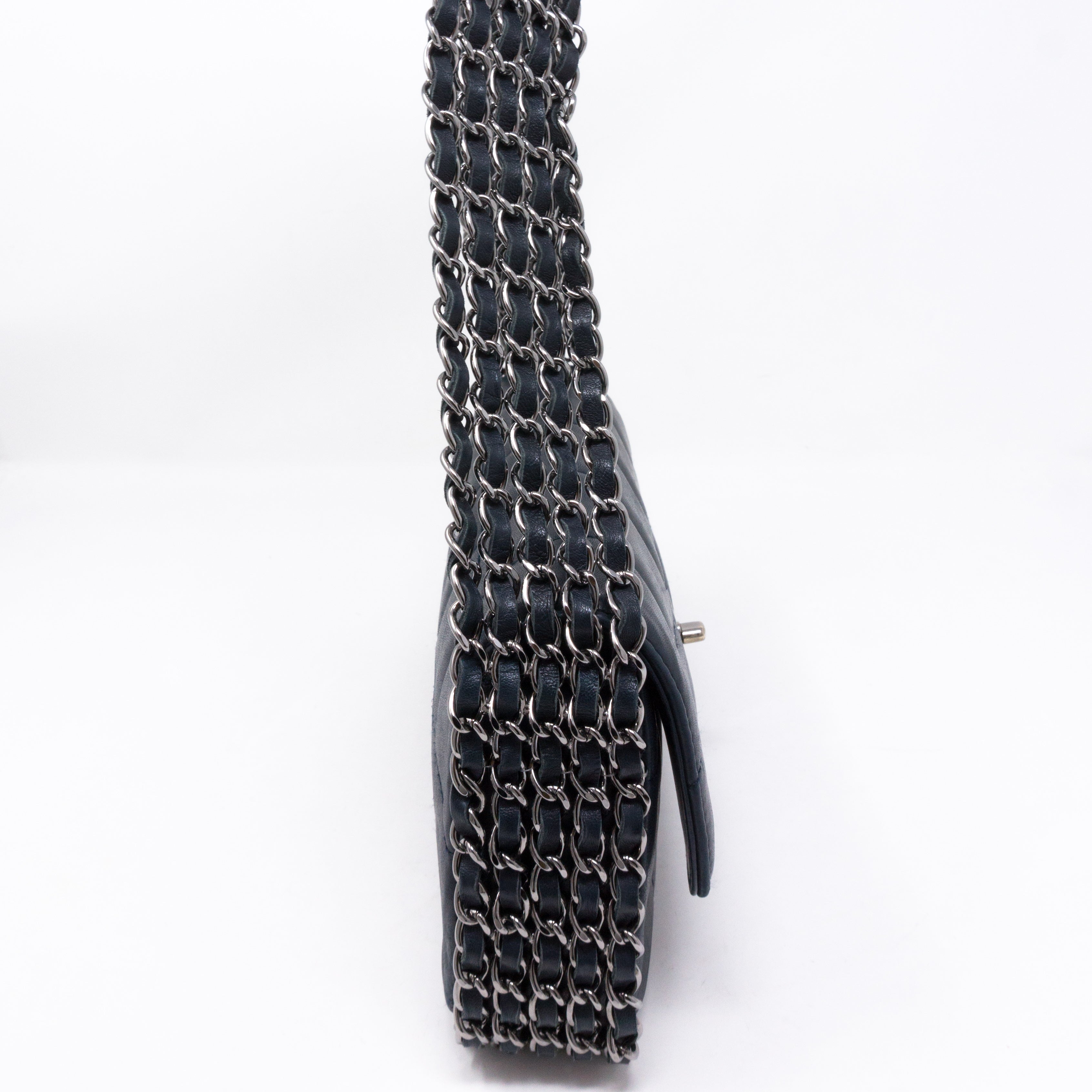Multiple Chain Flap Bag Navy Blue