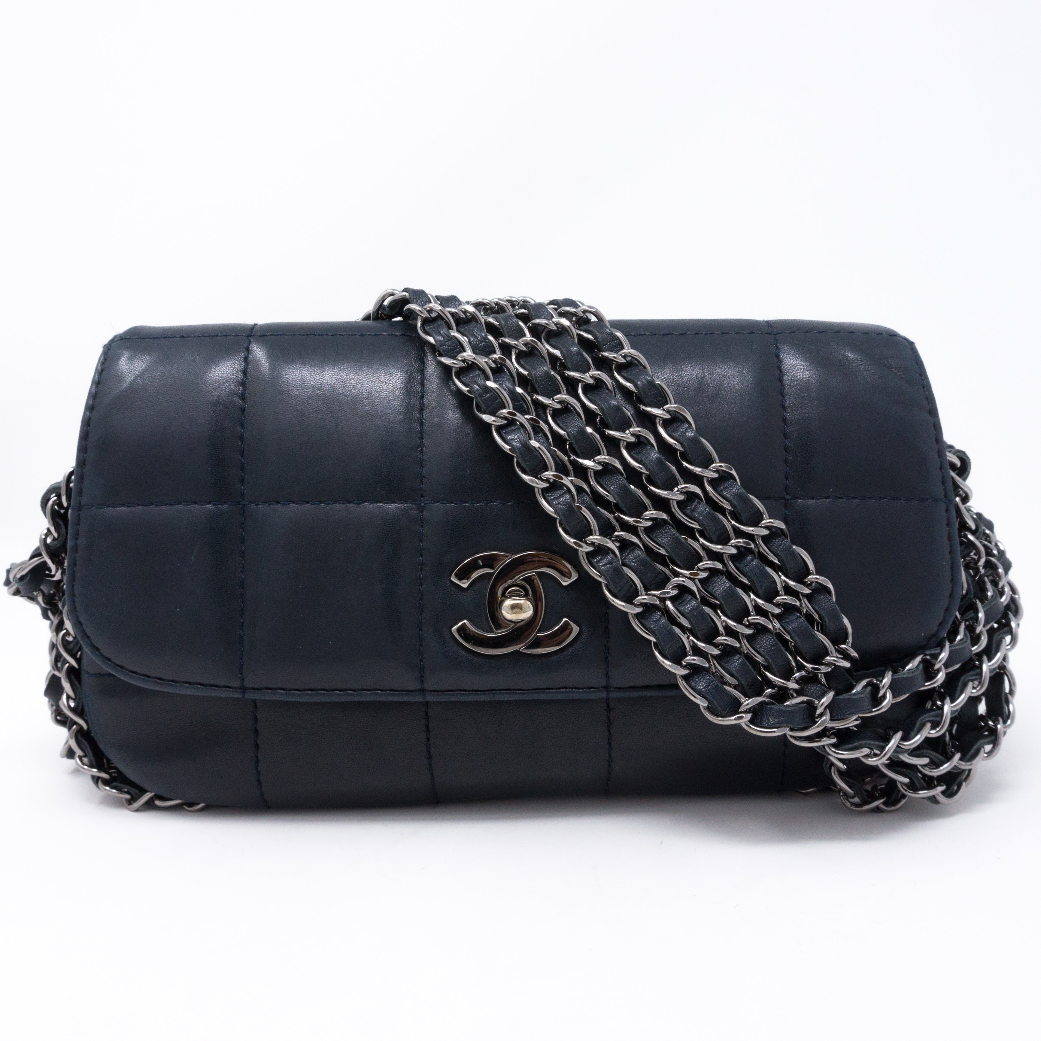 Multiple Chain Flap Bag Navy Blue