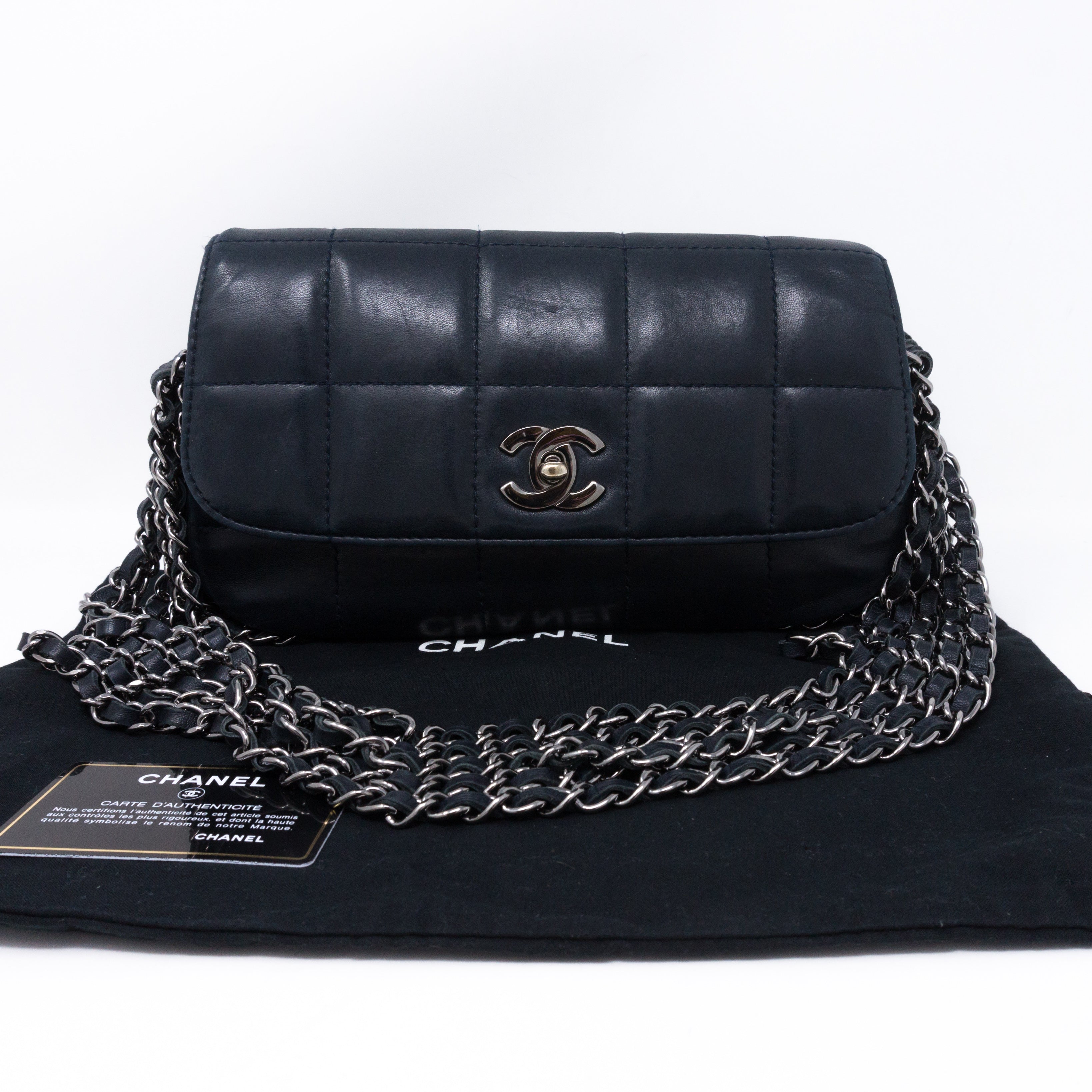 Multiple Chain Flap Bag Navy Blue