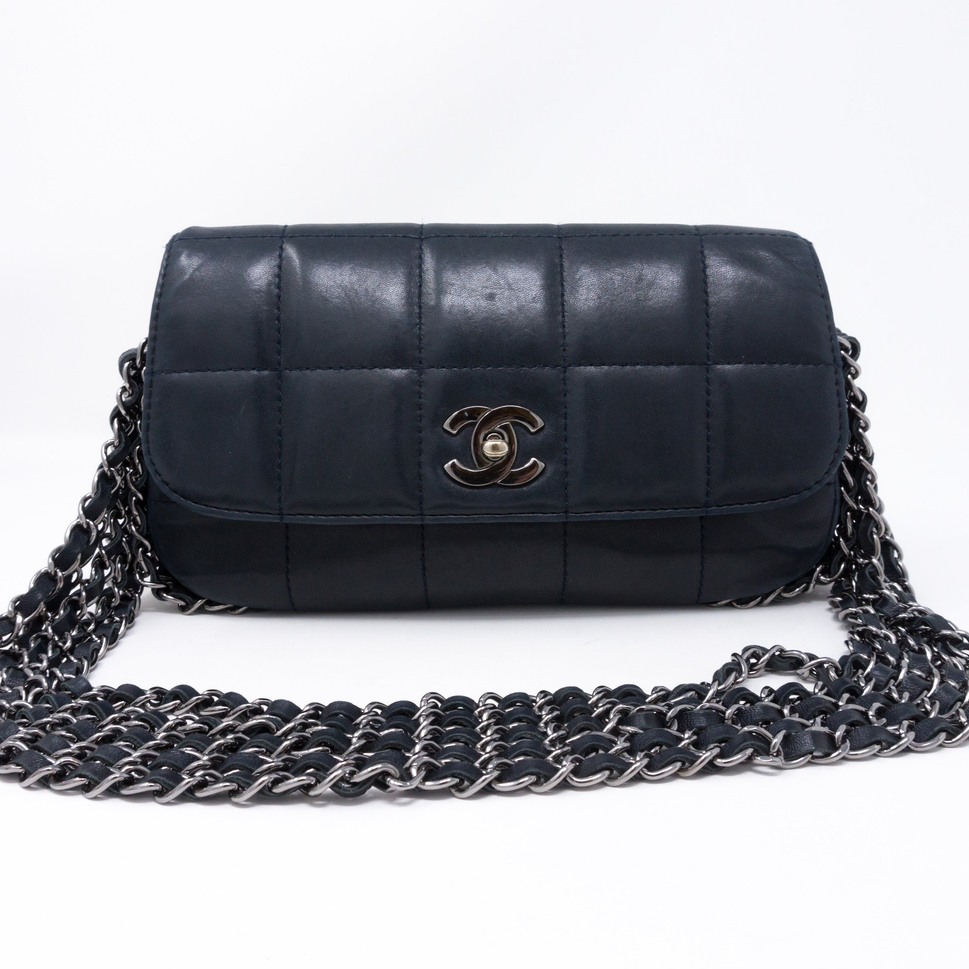 Multiple Chain Flap Bag Navy Blue