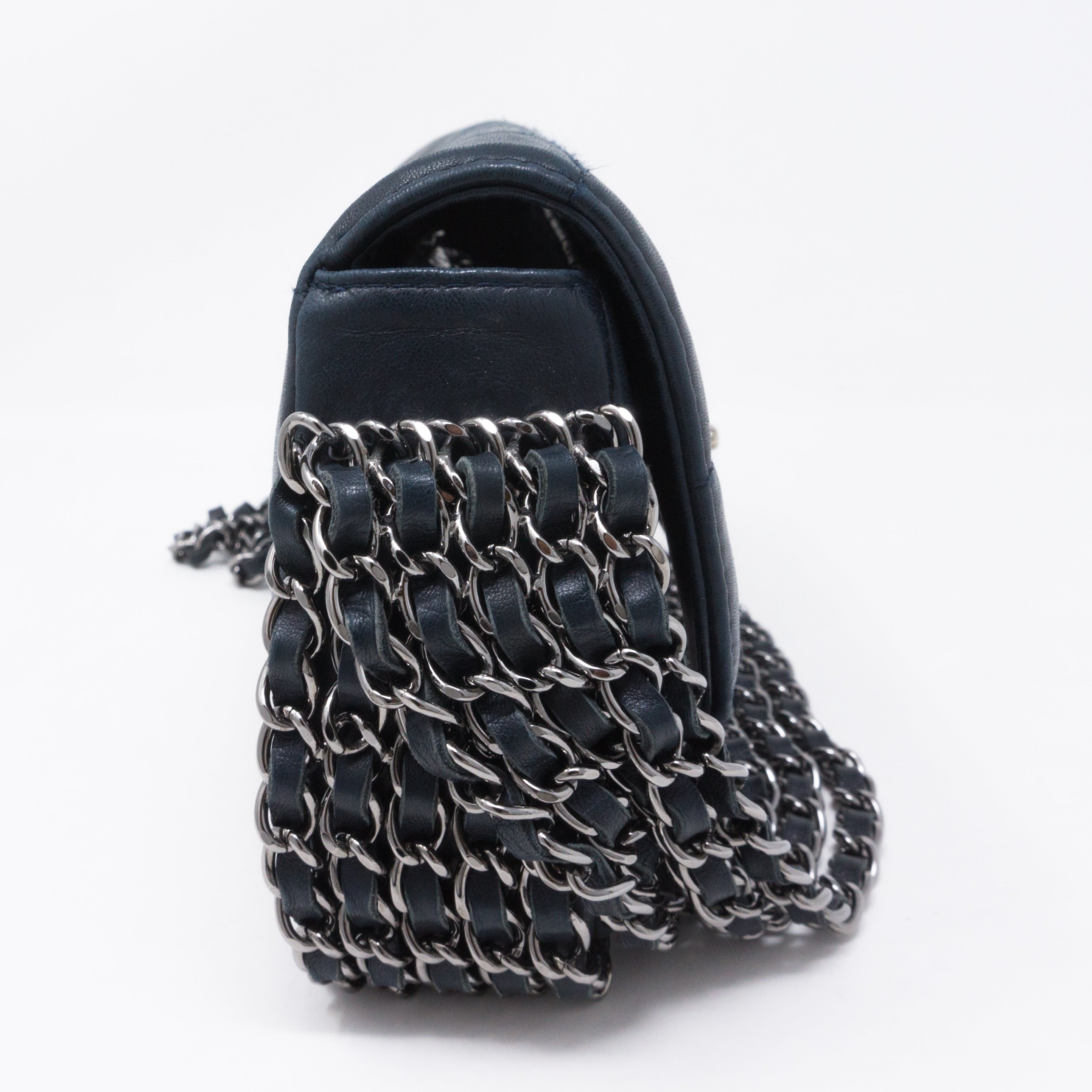 Multiple Chain Flap Bag Navy Blue