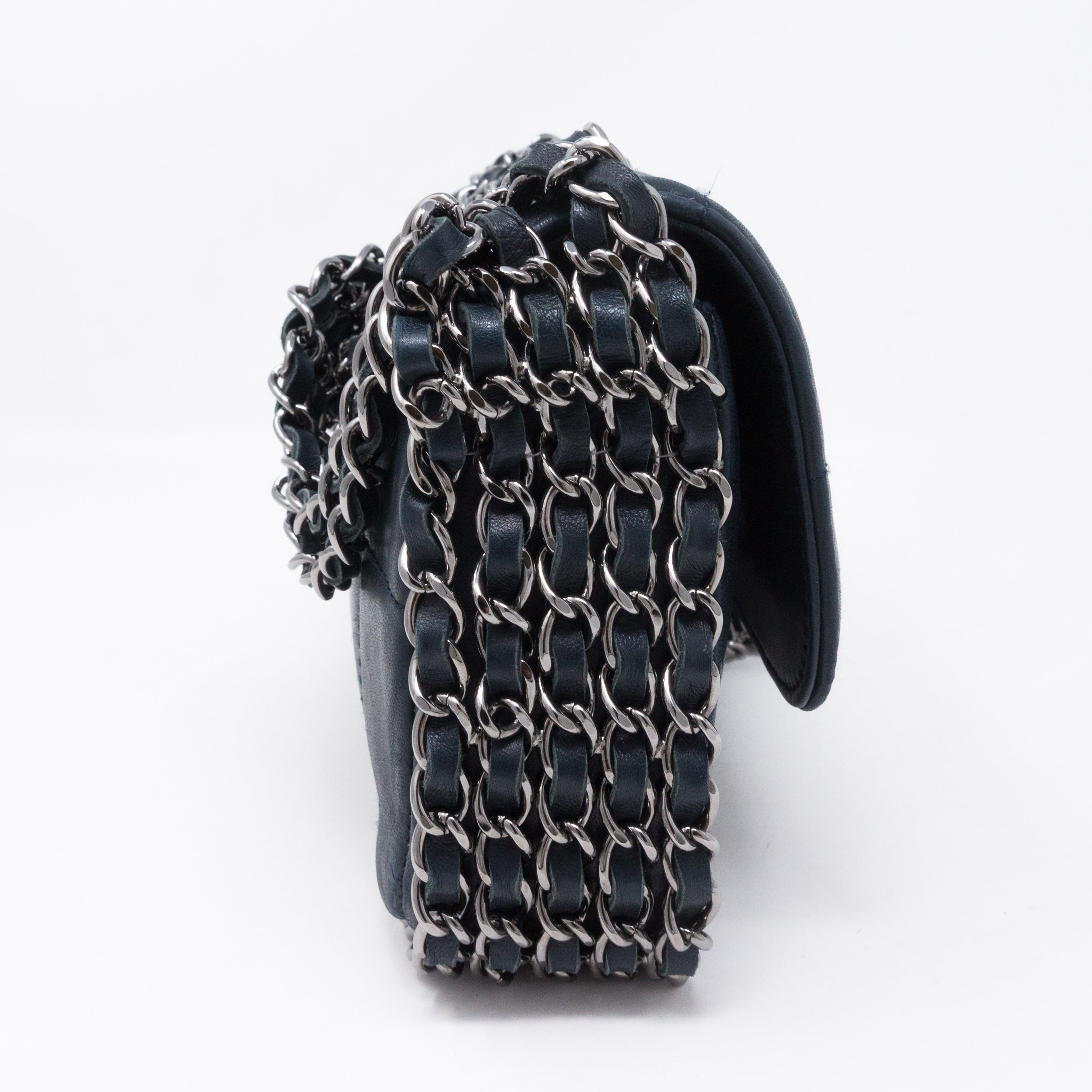 Multiple Chain Flap Bag Navy Blue