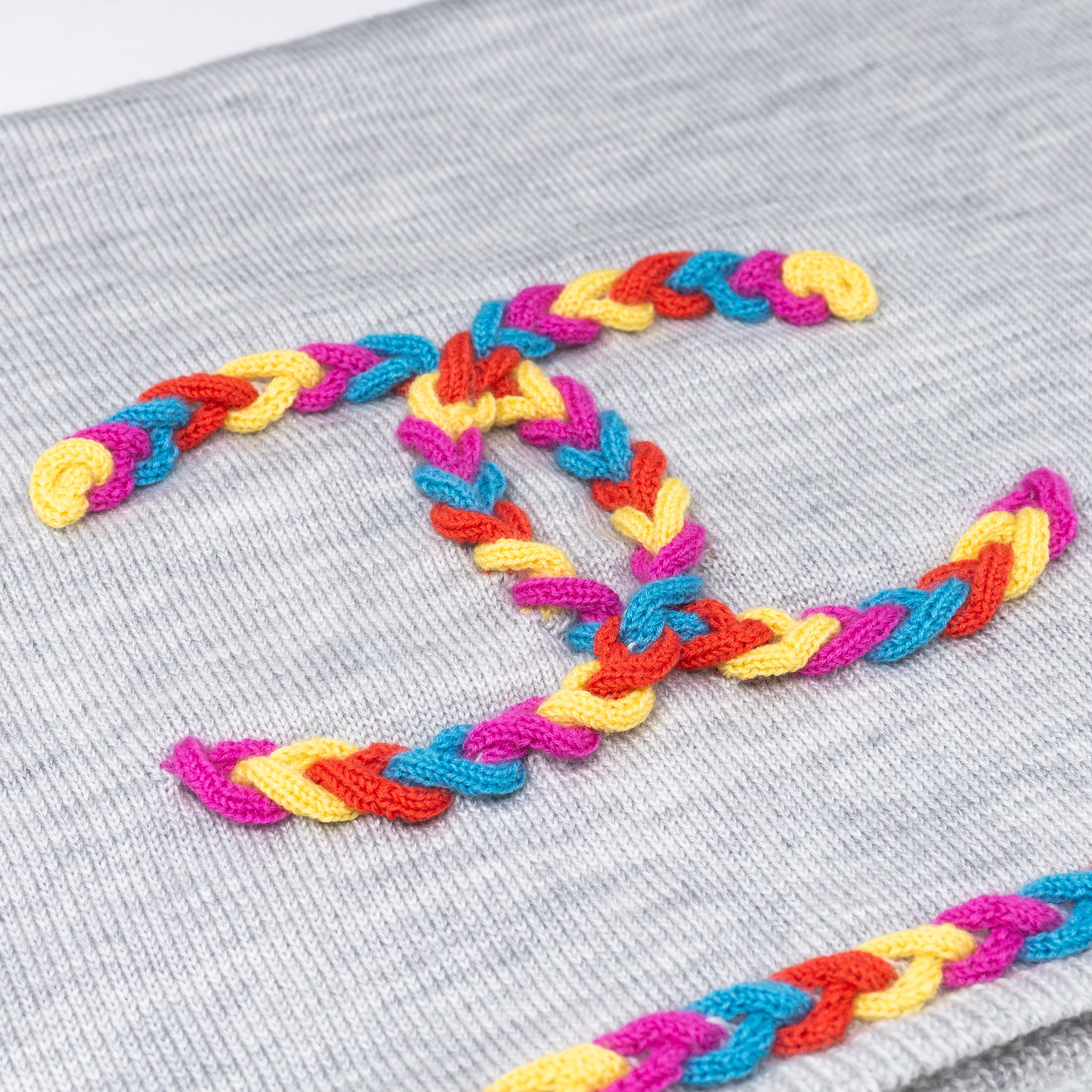 Colorful CC Long Scarf Gray Wool & Silk