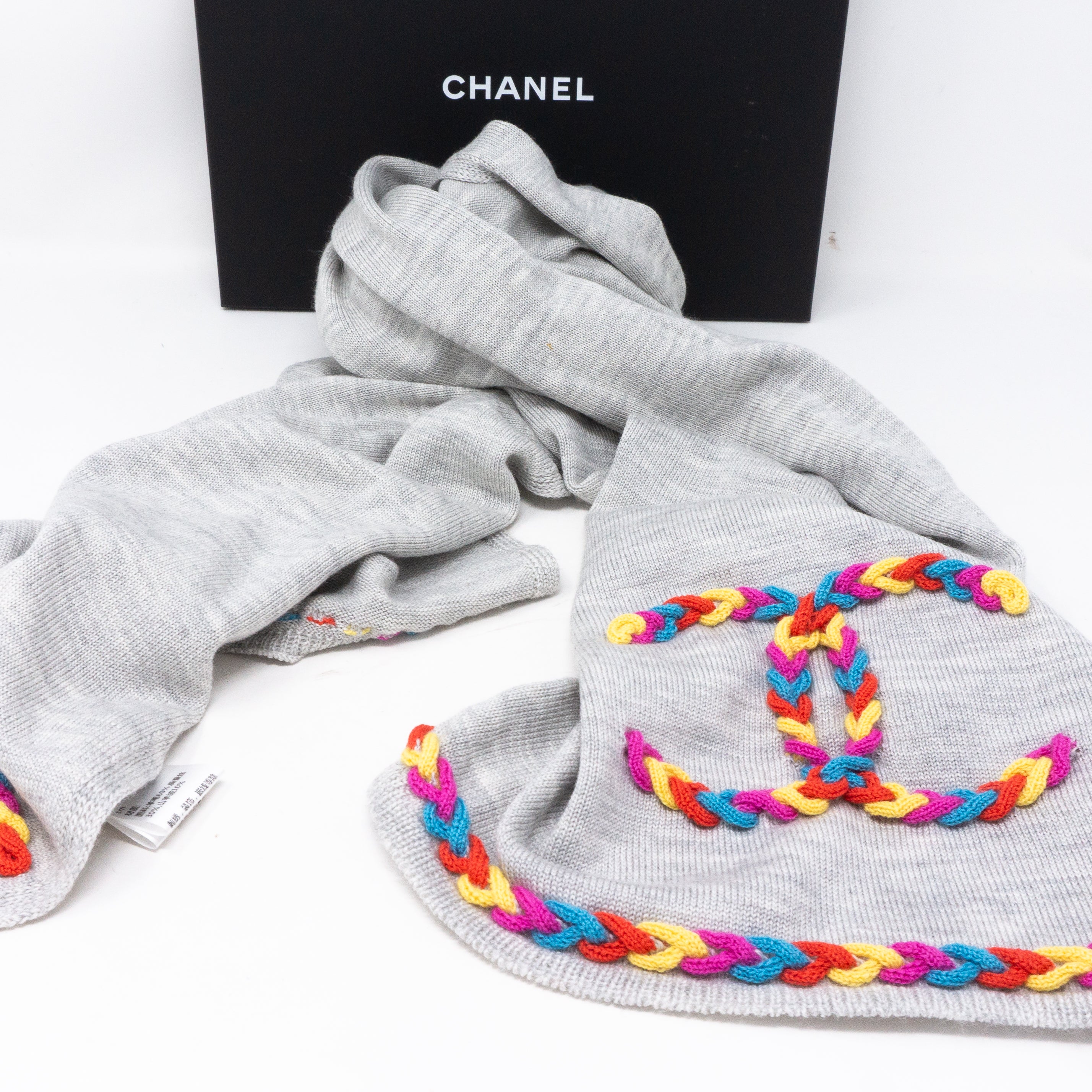Colorful CC Long Scarf Gray Wool & Silk