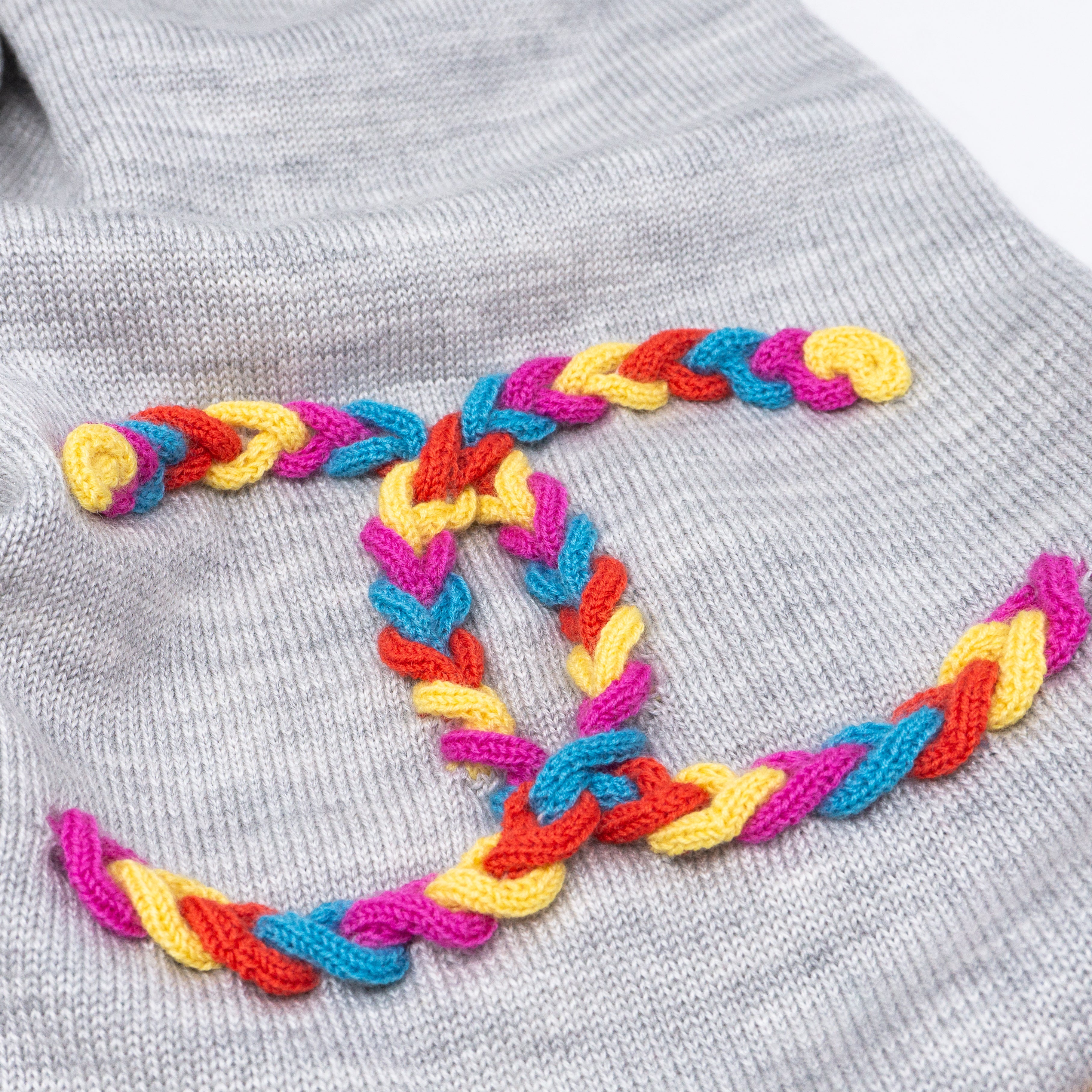 Colorful CC Long Scarf Gray Wool & Silk