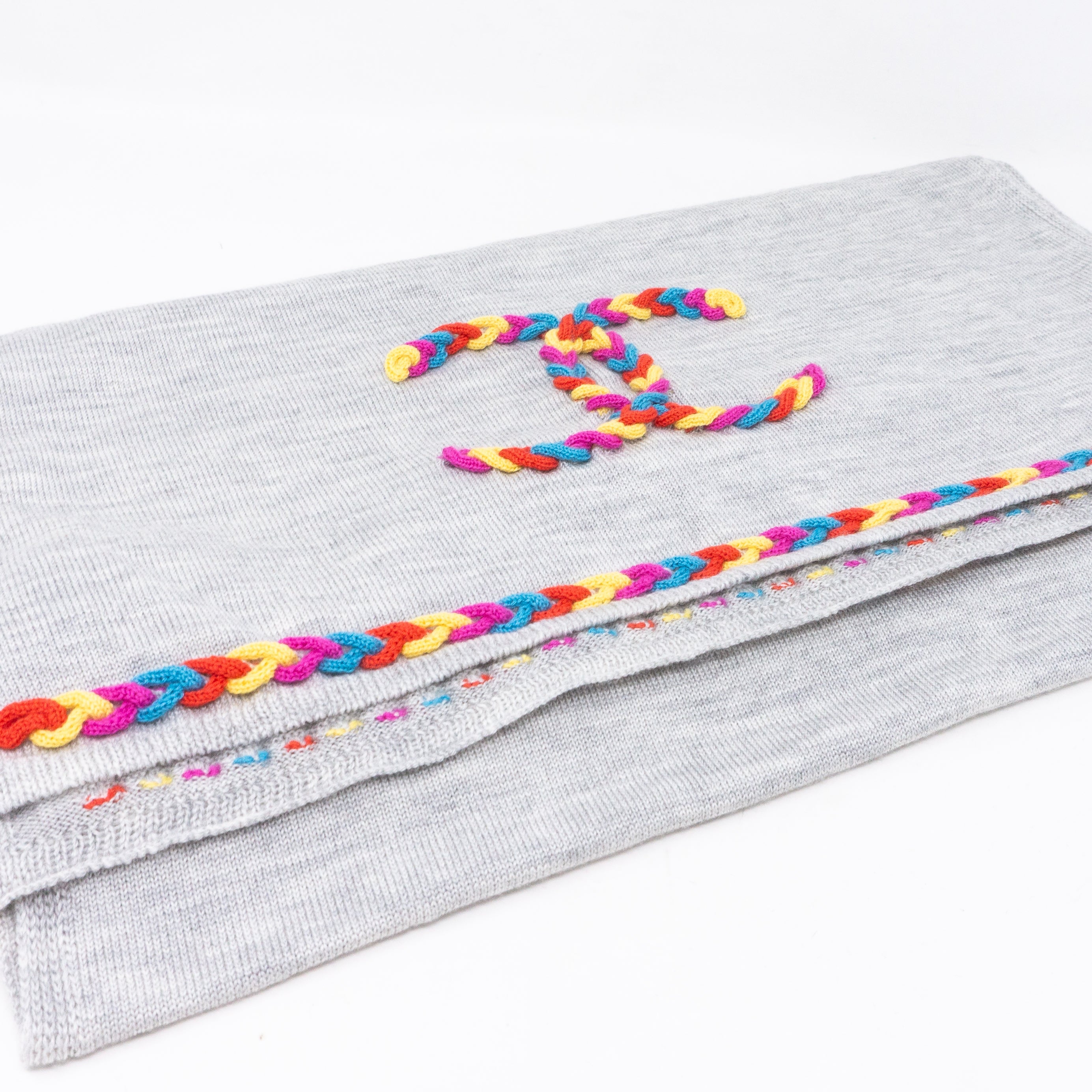 Colorful CC Long Scarf Gray Wool & Silk