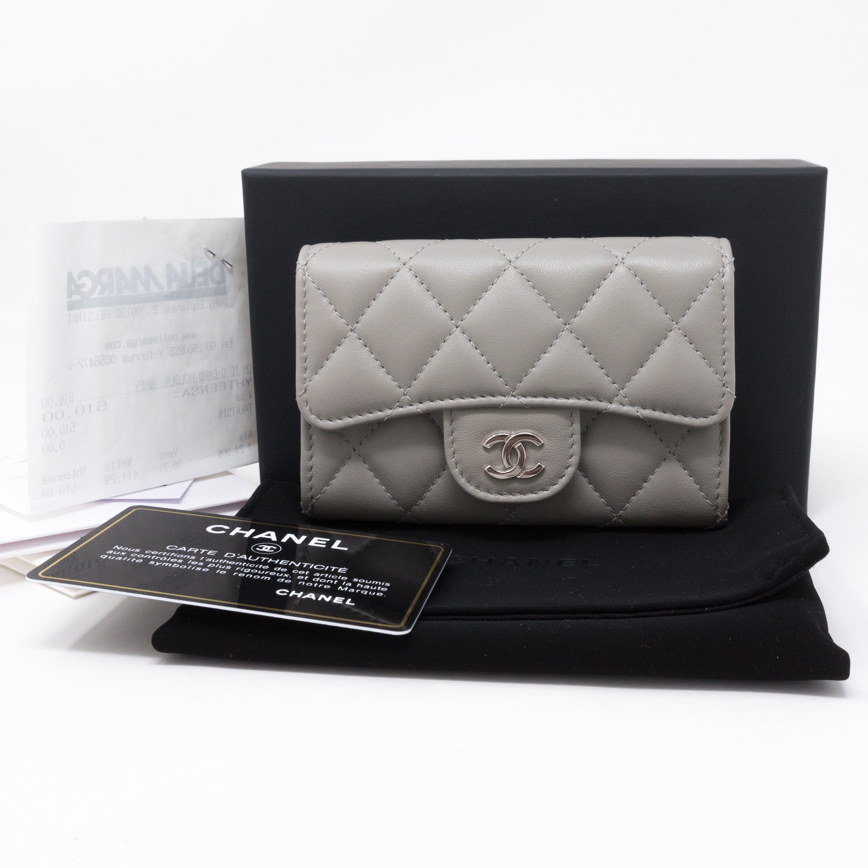 Classic Flap Card Case Gray Lambskin
