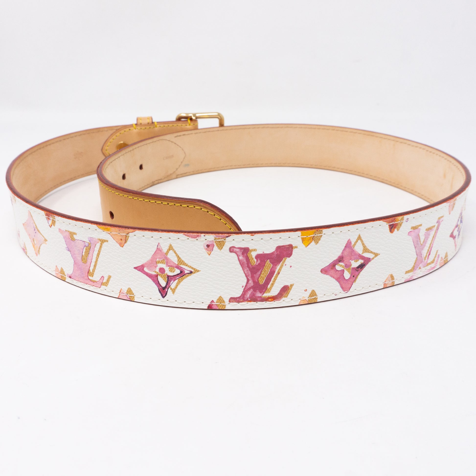 pink and white louis vuittons belt