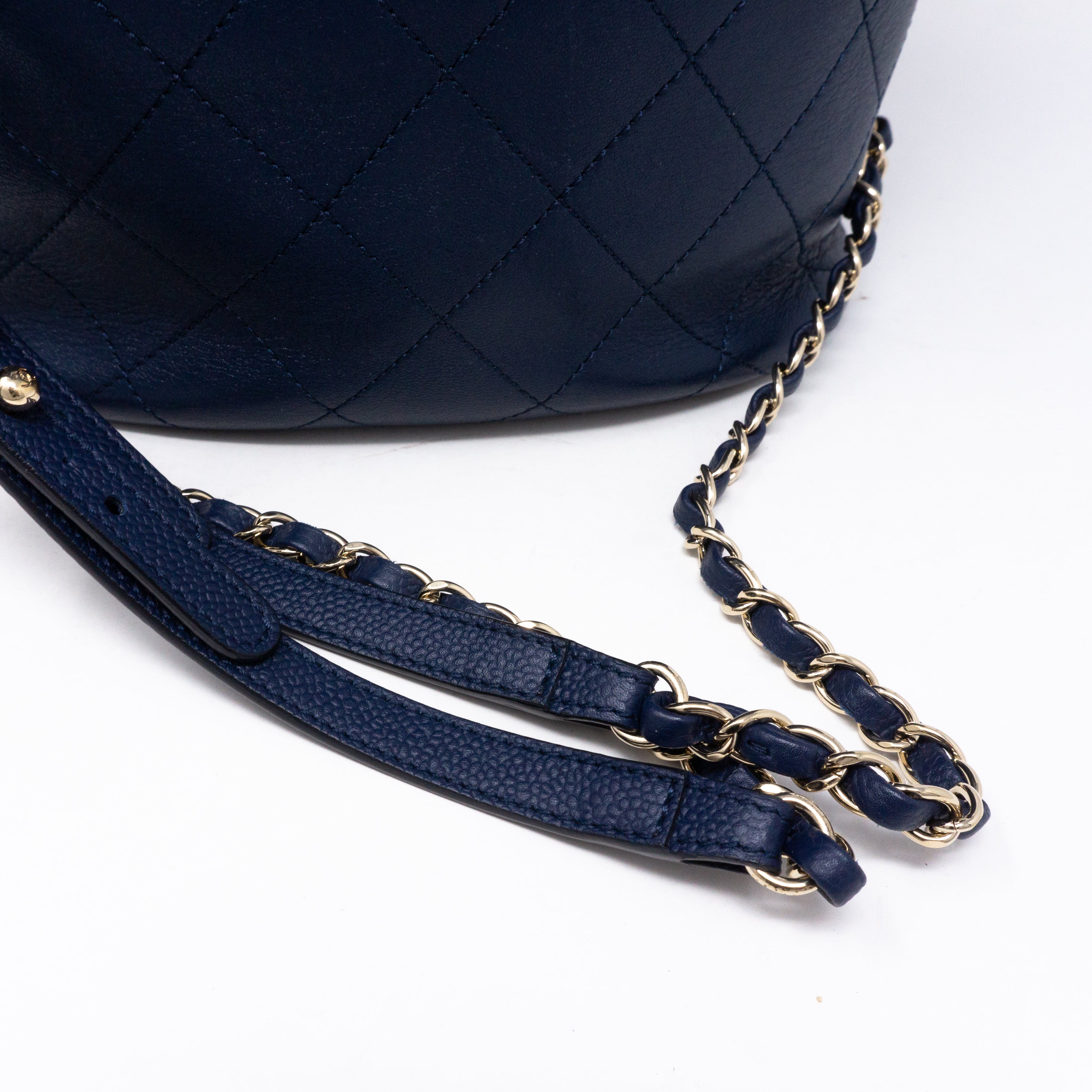 Daily Round Backpack Quilted Blue Leather