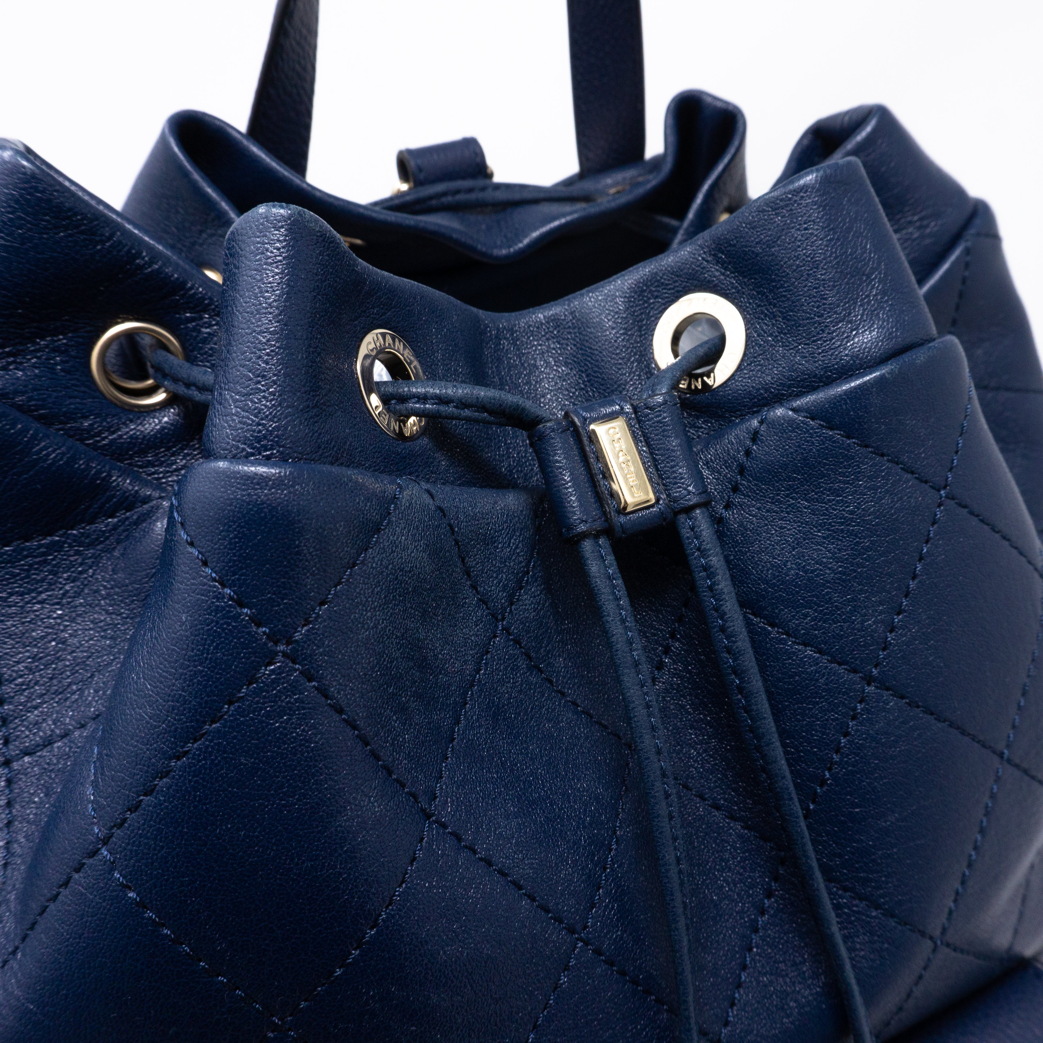 Daily Round Backpack Quilted Blue Leather