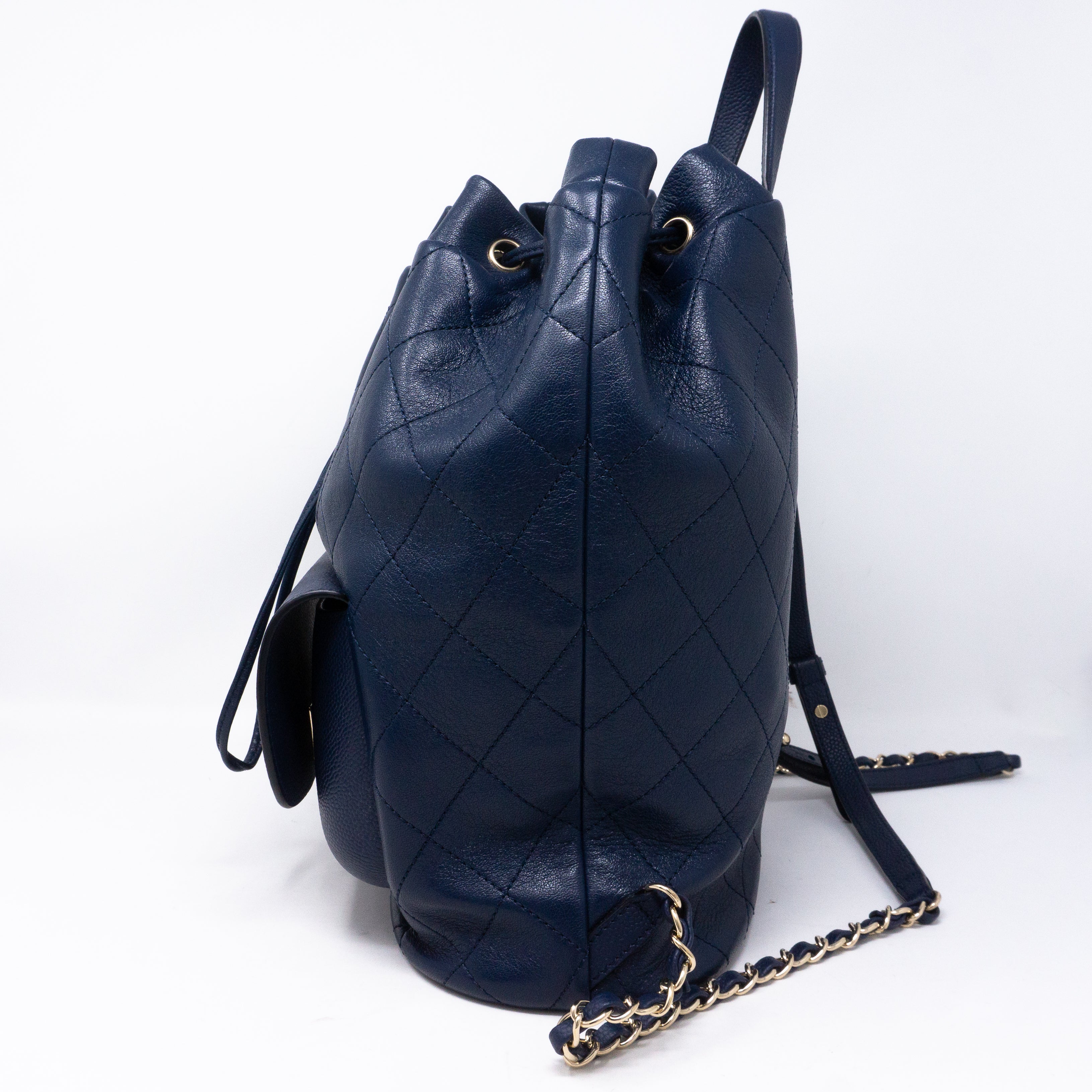 Daily Round Backpack Quilted Blue Leather