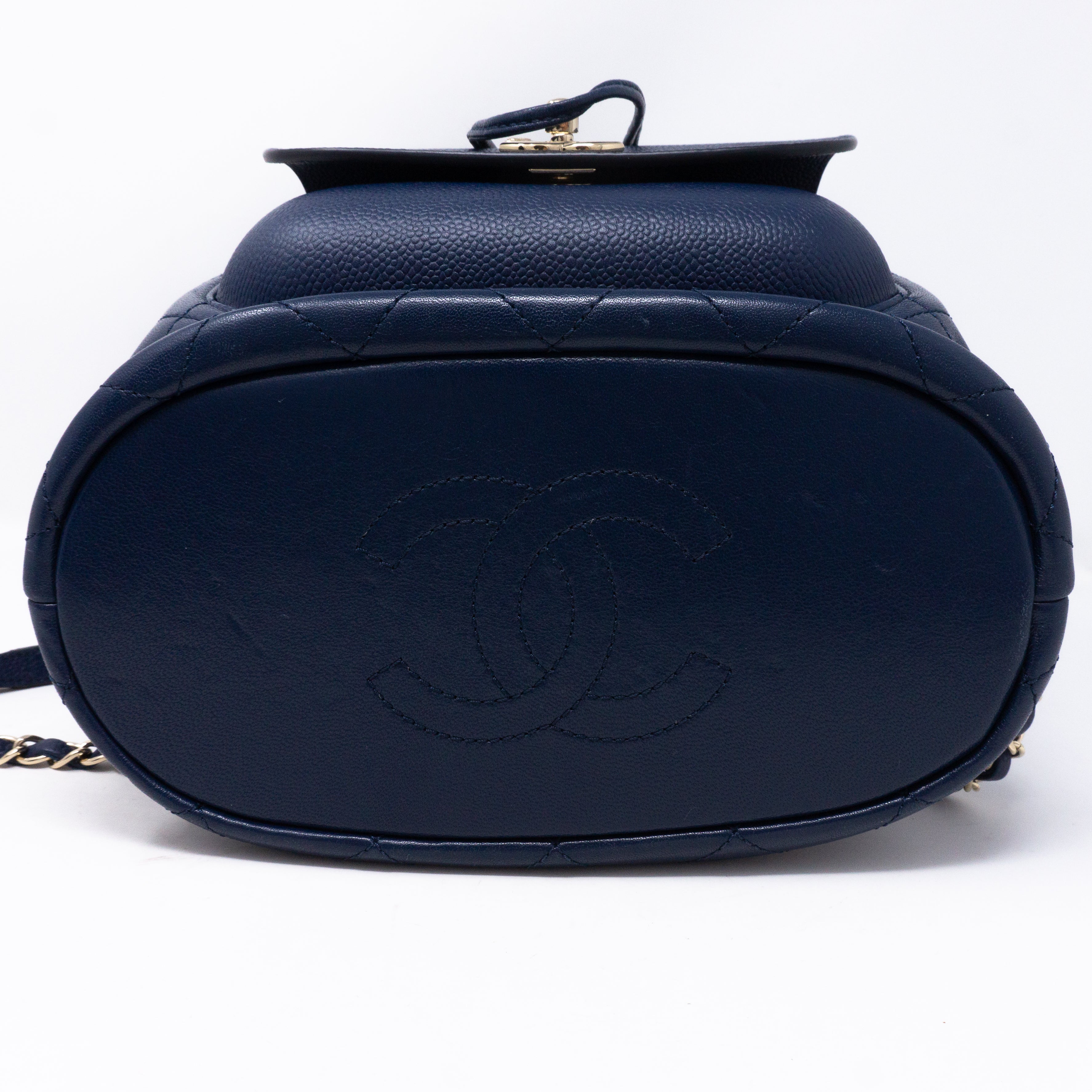 Daily Round Backpack Quilted Blue Leather