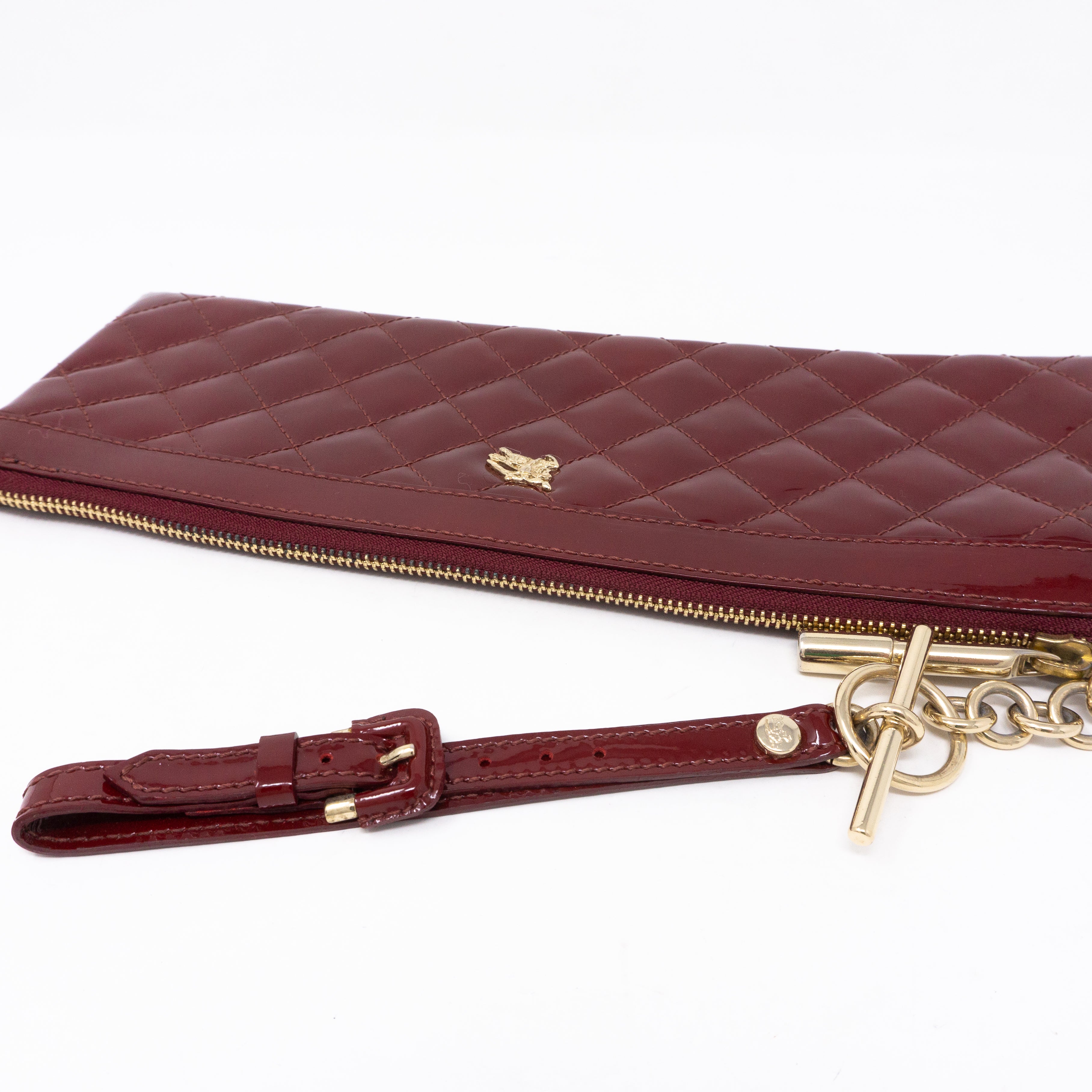 Quilted Clutch Burgundy Patent Leather