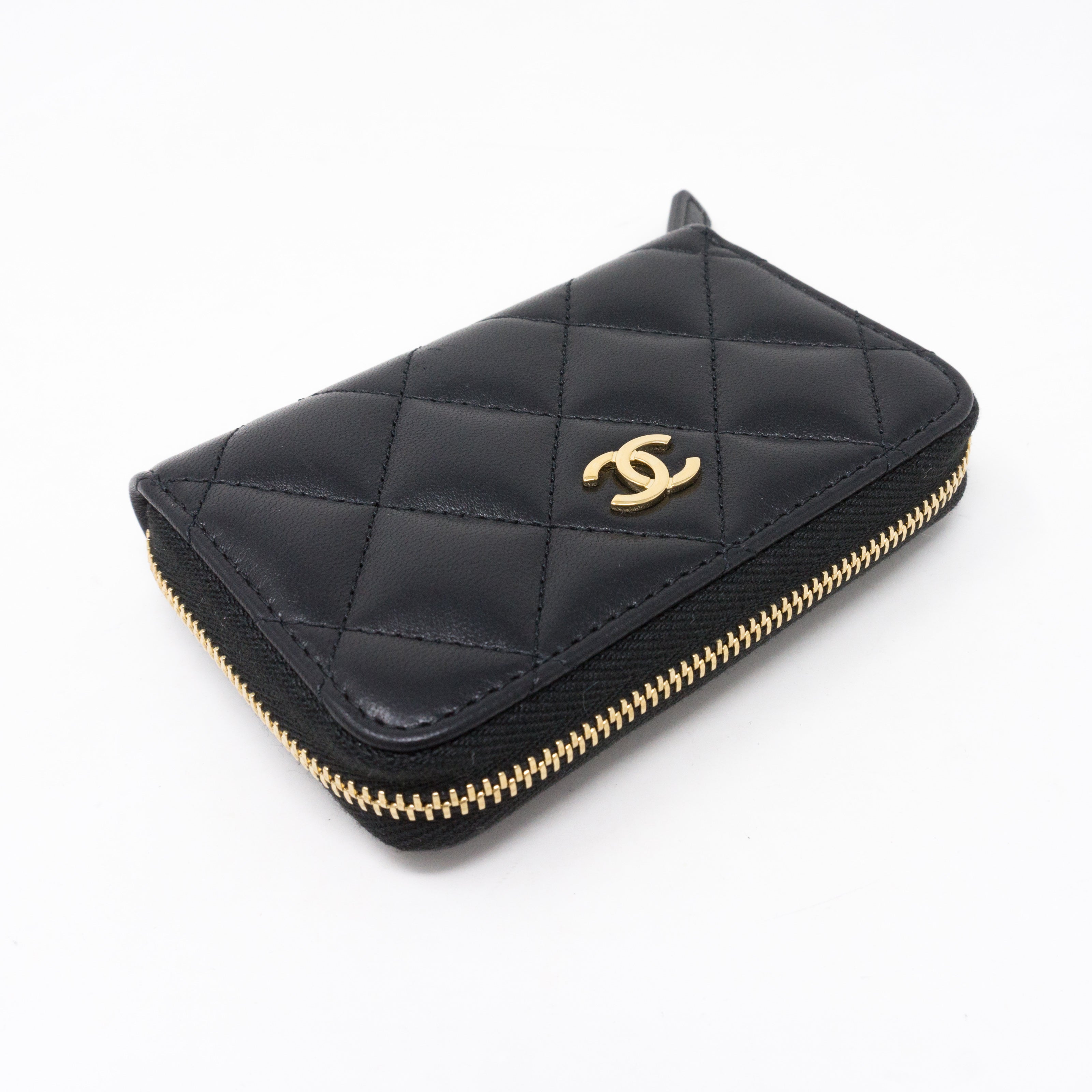 Classic Zipped Coin Purse Black Leather