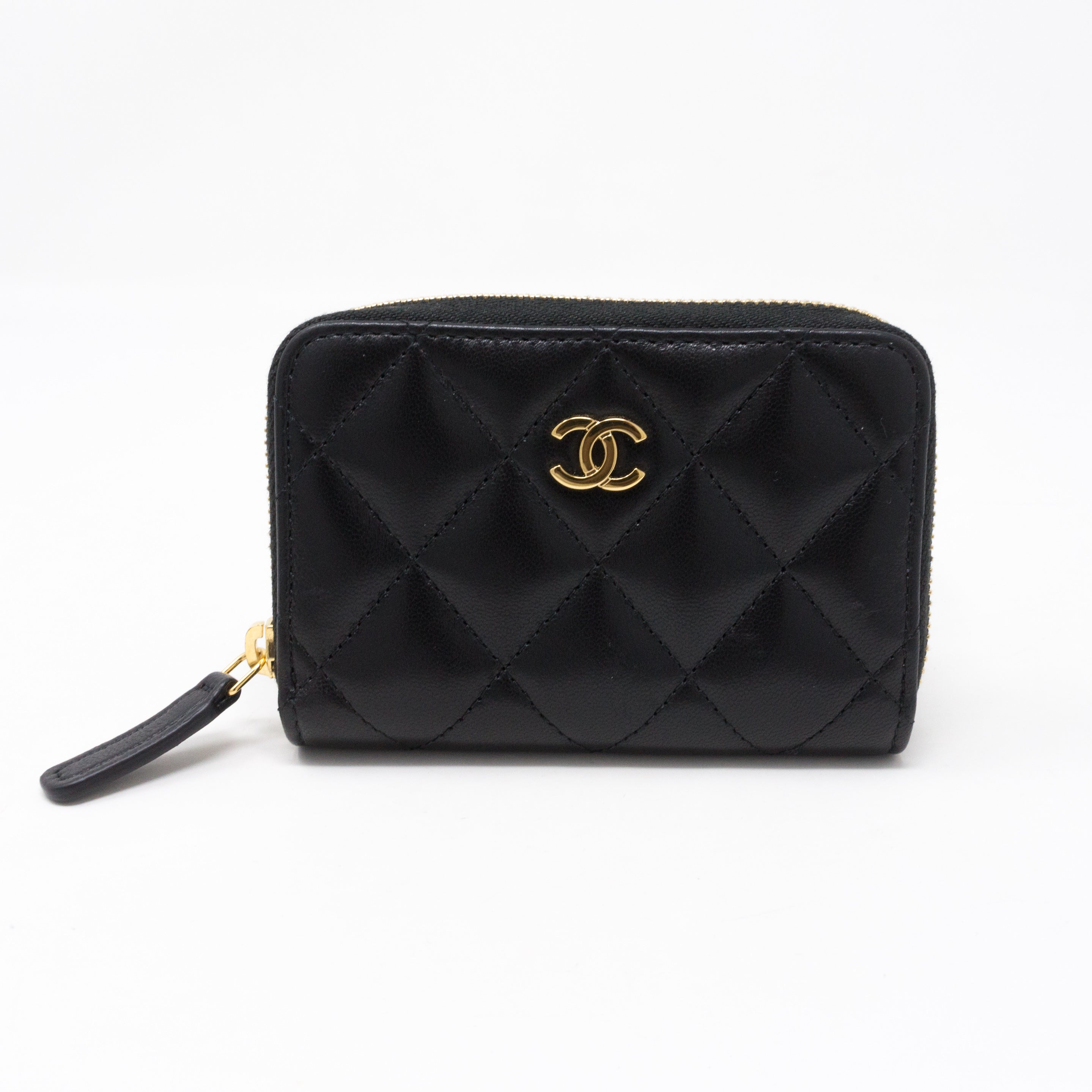 Classic Zipped Coin Purse Black Leather