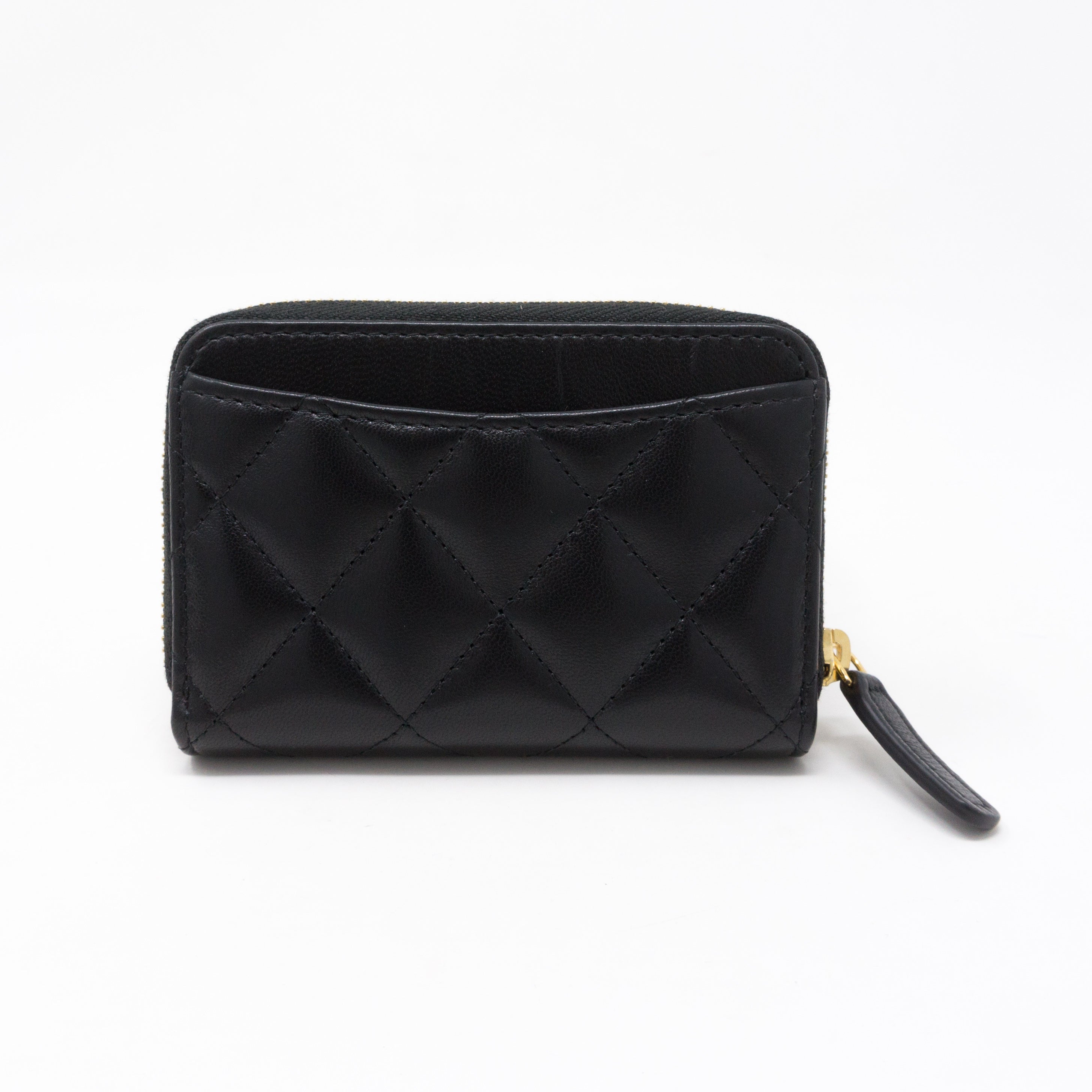 Classic Zipped Coin Purse Black Leather