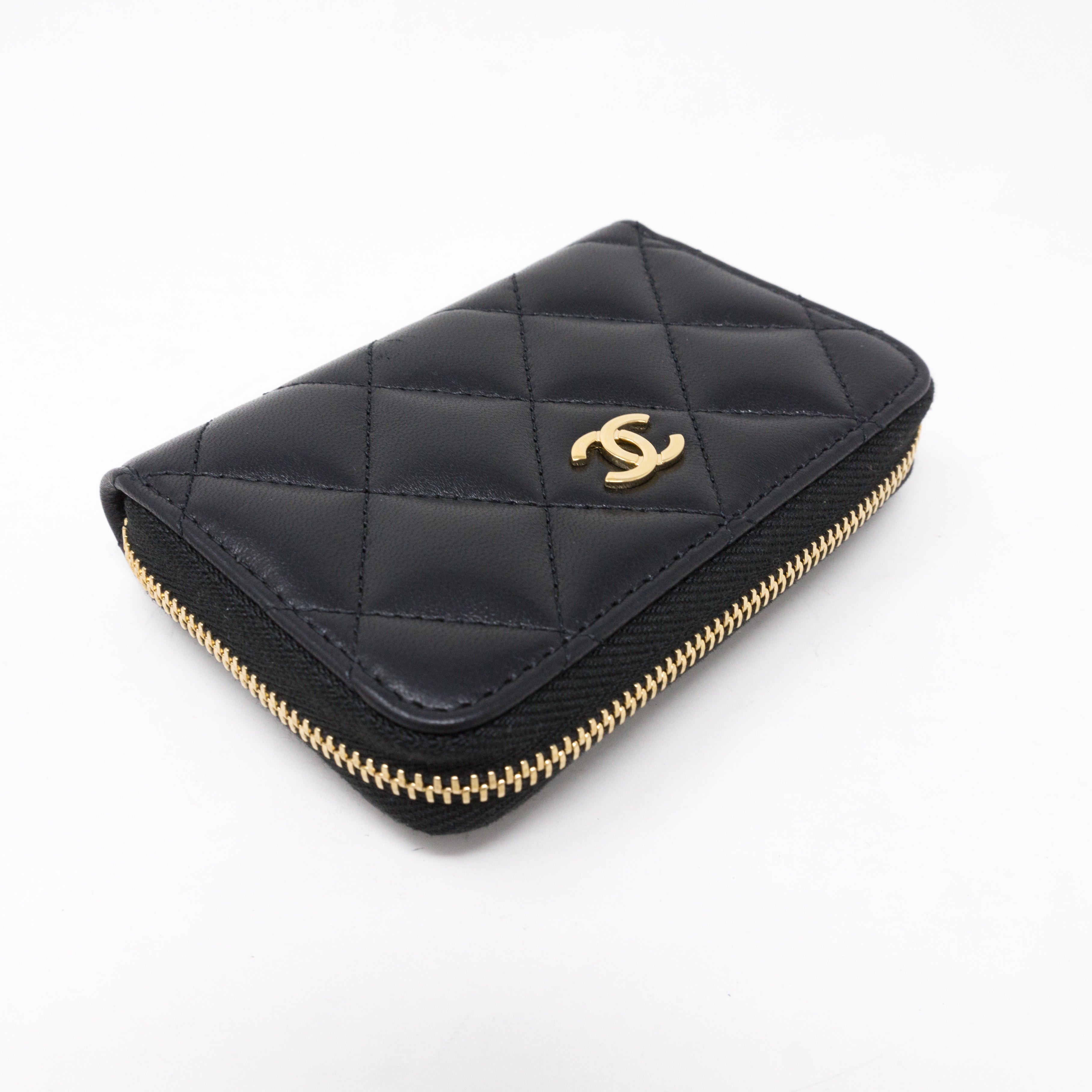 Classic Zipped Coin Purse Black Leather