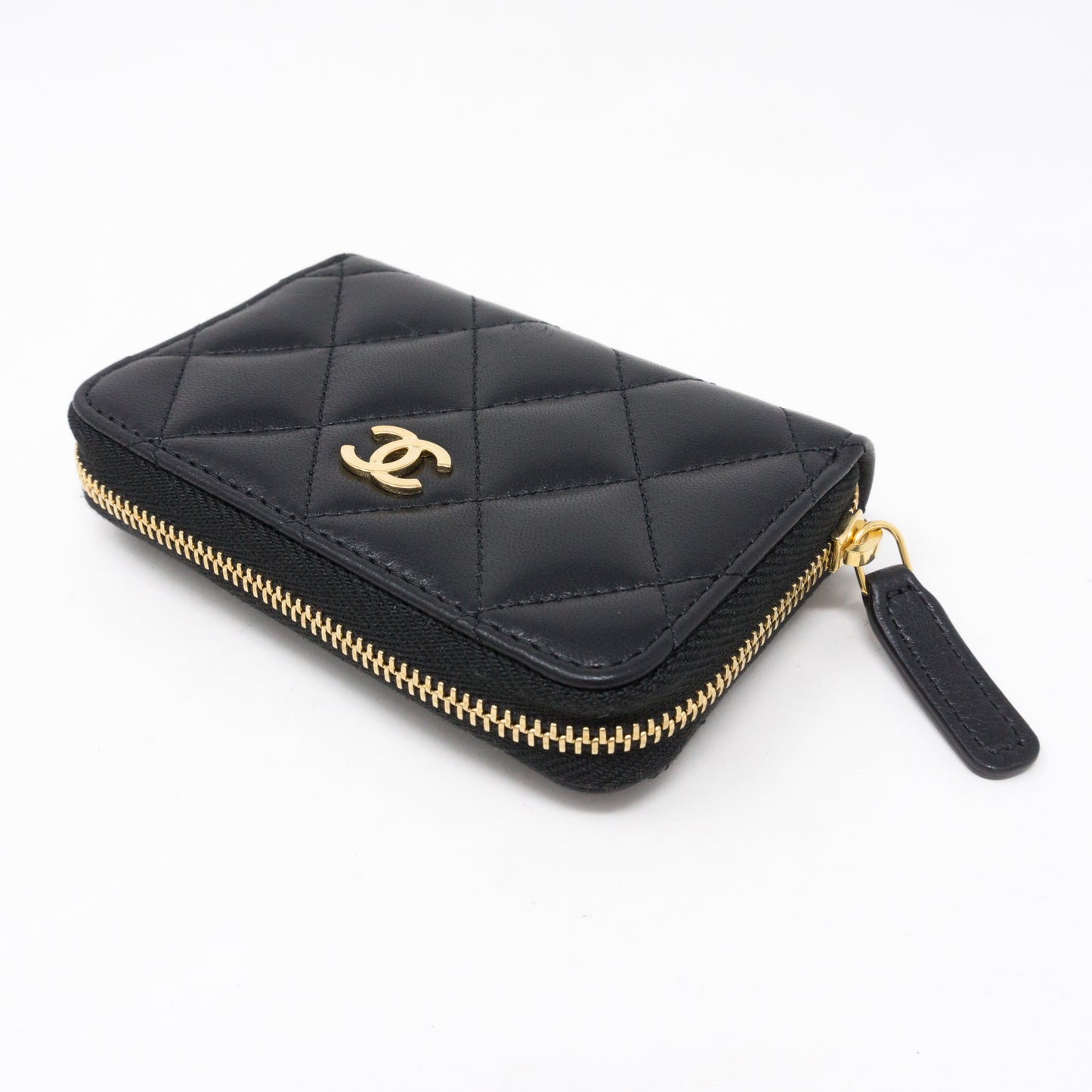 Classic Zipped Coin Purse Black Leather