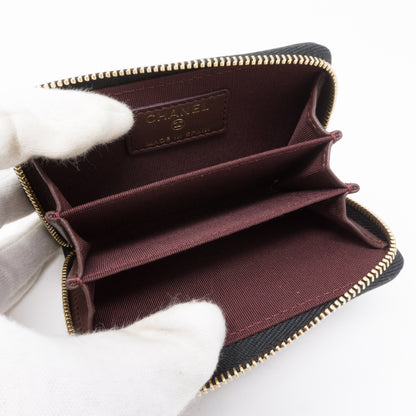 Classic Zipped Coin Purse Black Leather