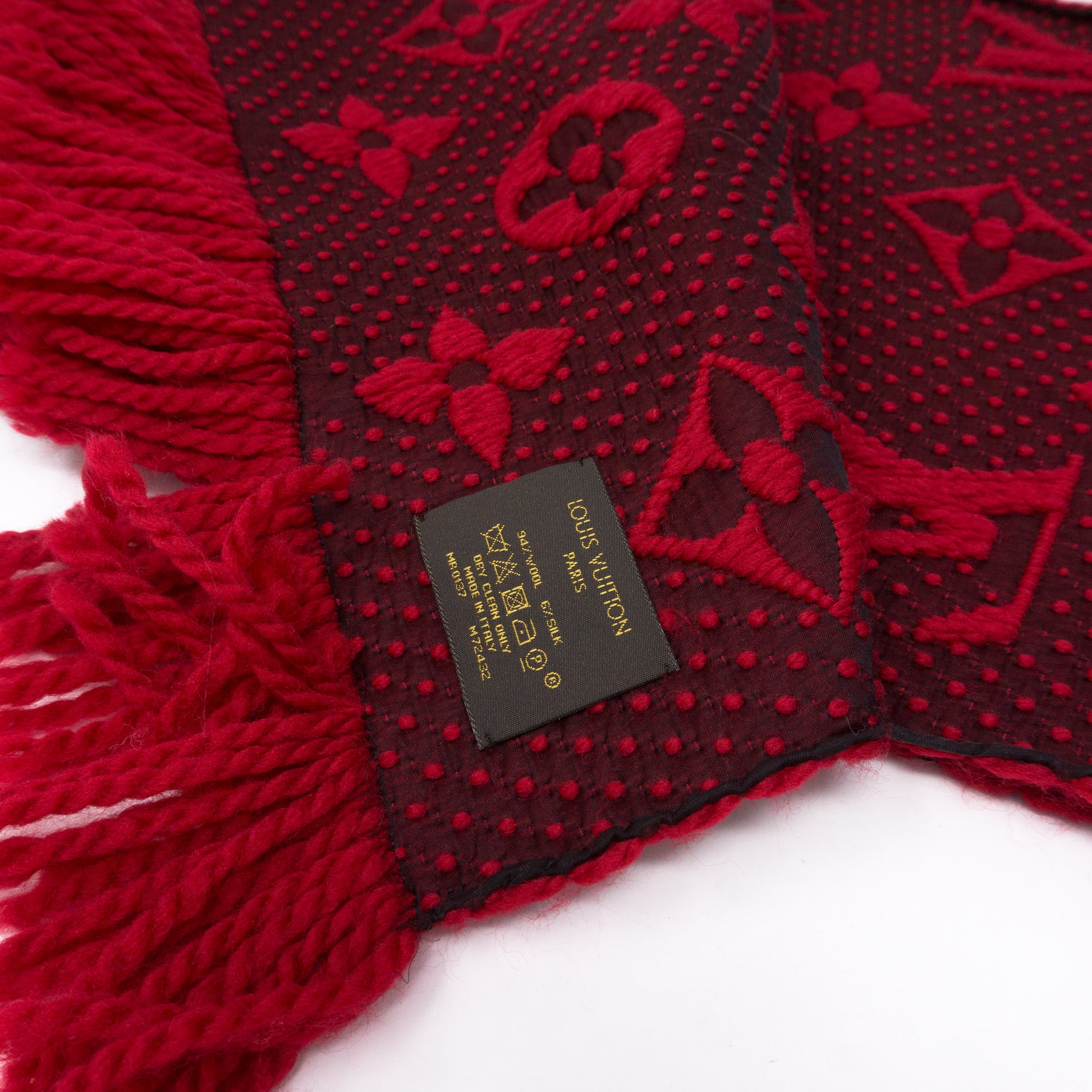 LOUIS VUITTON Logomania Ruby Red Wool Silk Scarf