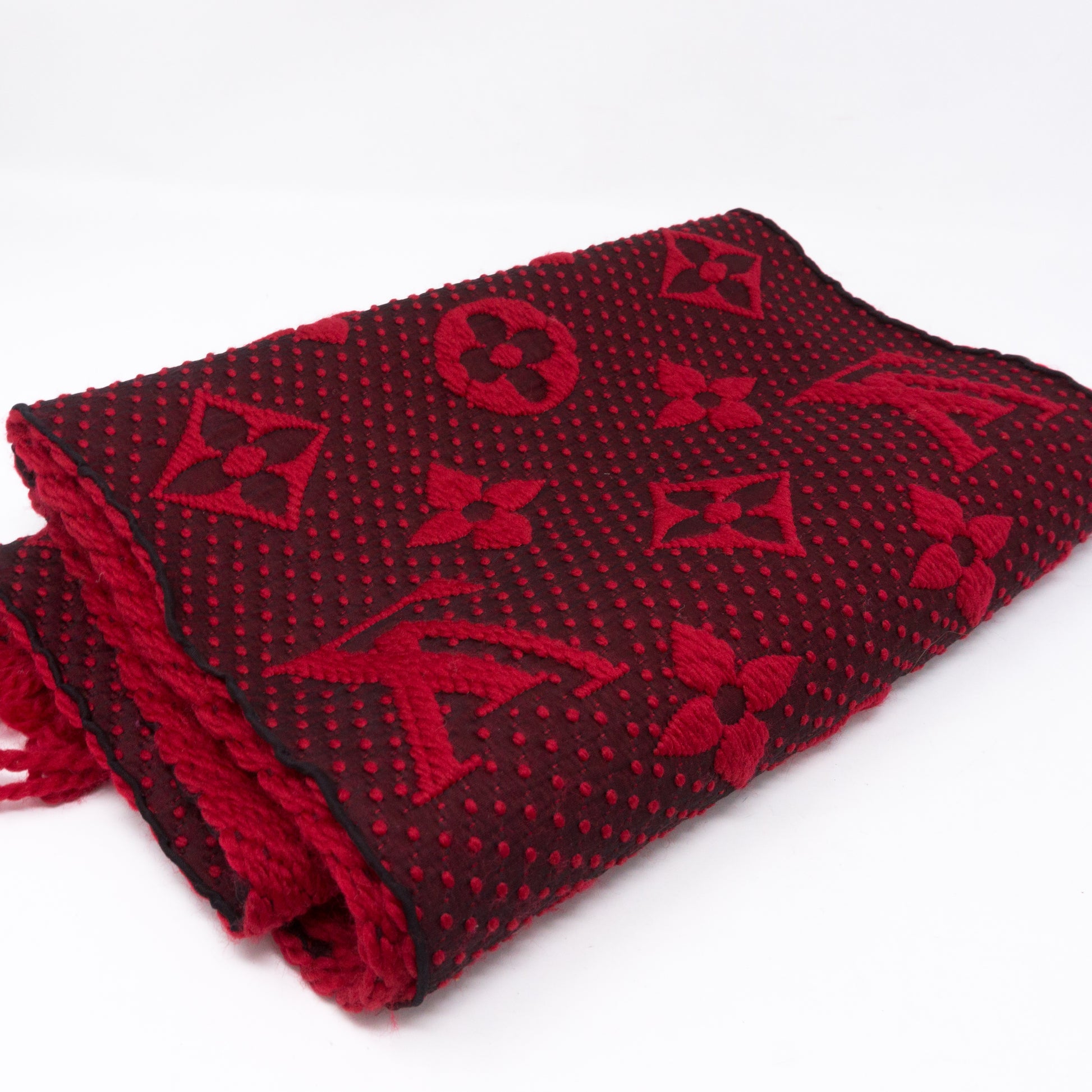 Vintage Brand New Ruby Red Logomania Scarf with Box and Packaging by Louis  Vui | Shop THRILLING