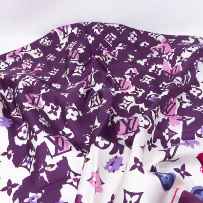 Monogram Map Silk Purple Scarf