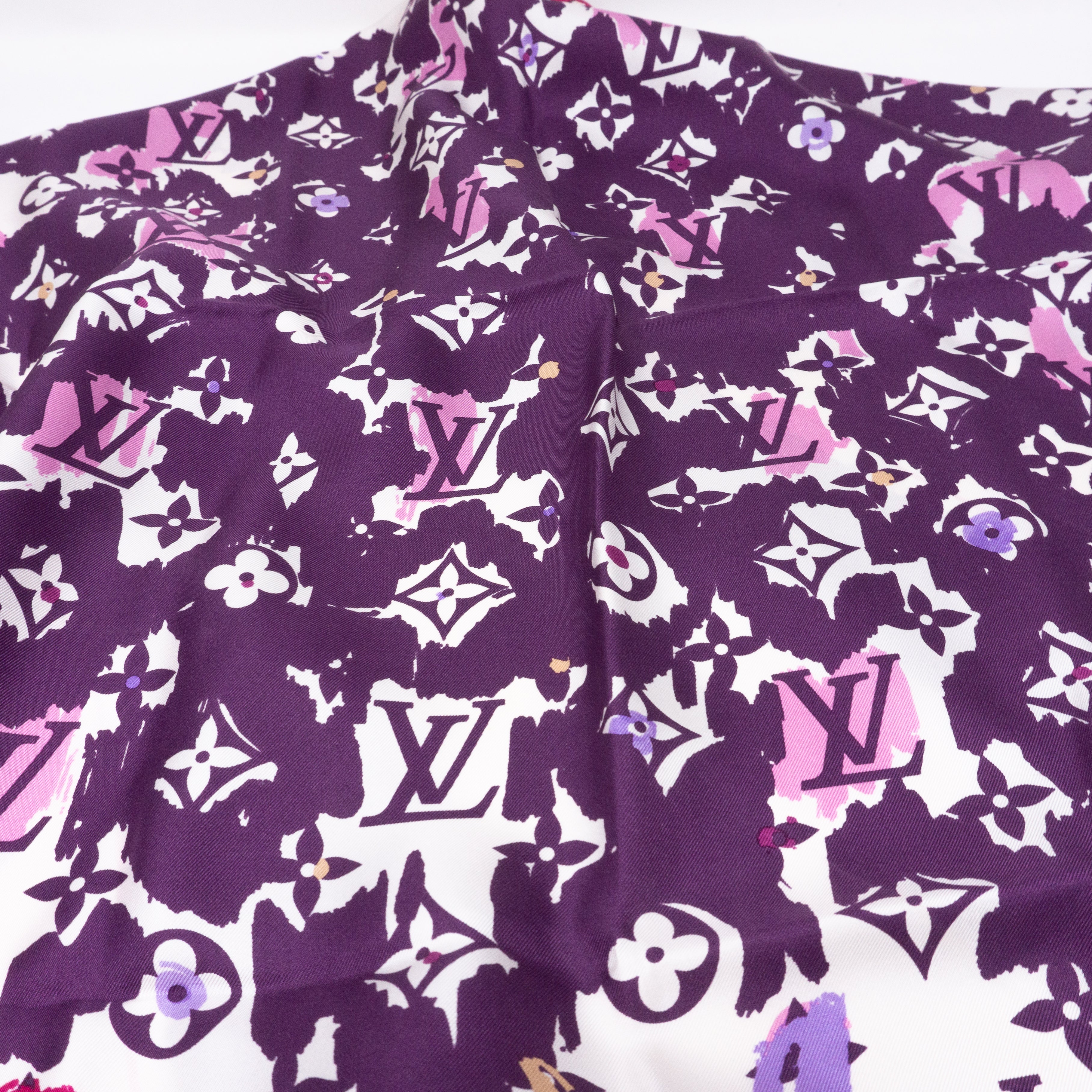 Monogram Map Silk Purple Scarf