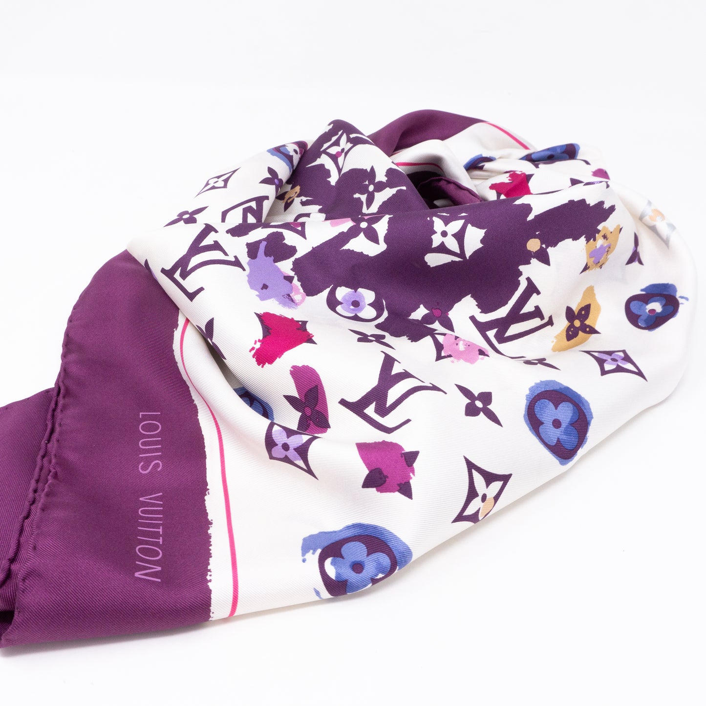 Monogram Map Silk Purple Scarf