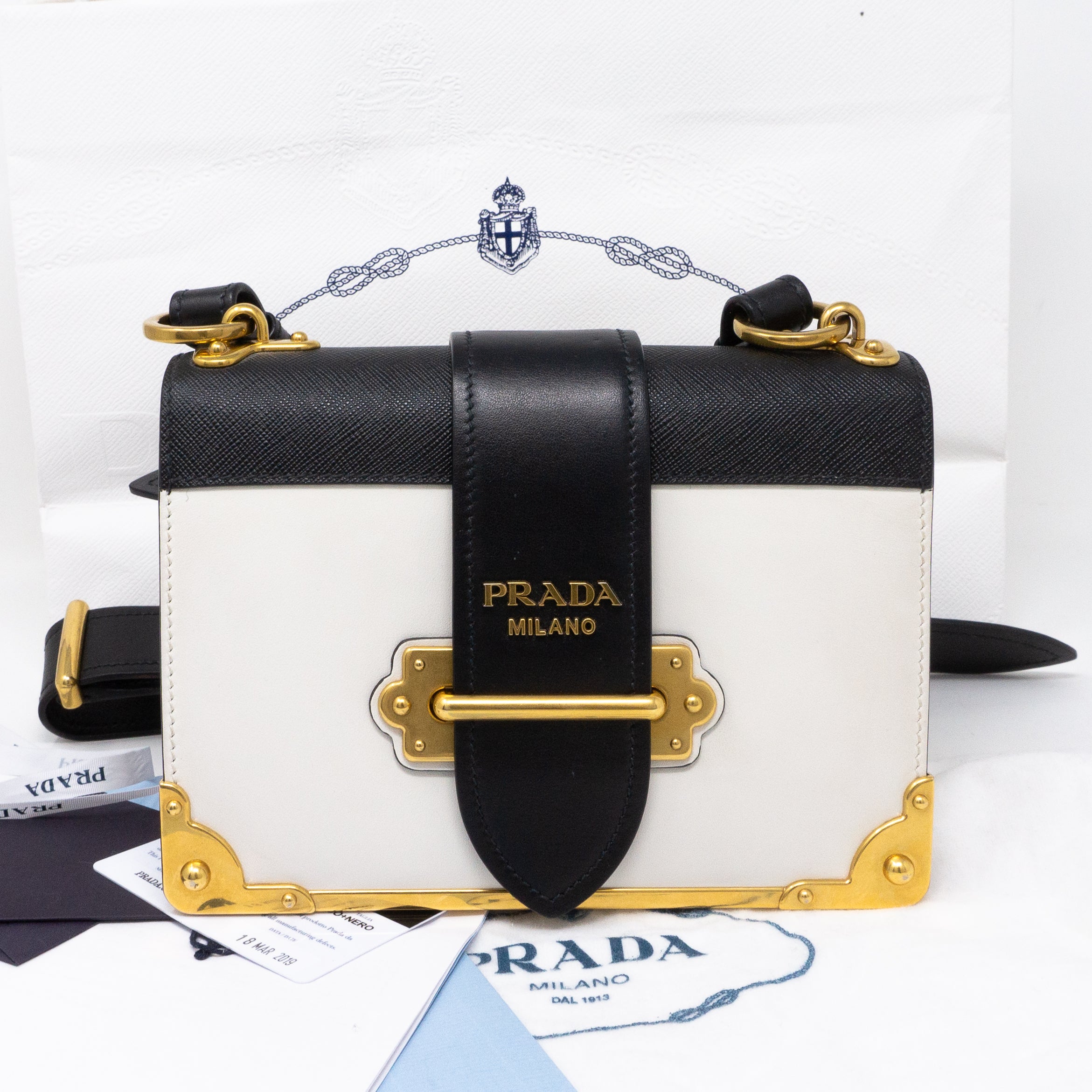 Cahier White Black Leather Bag