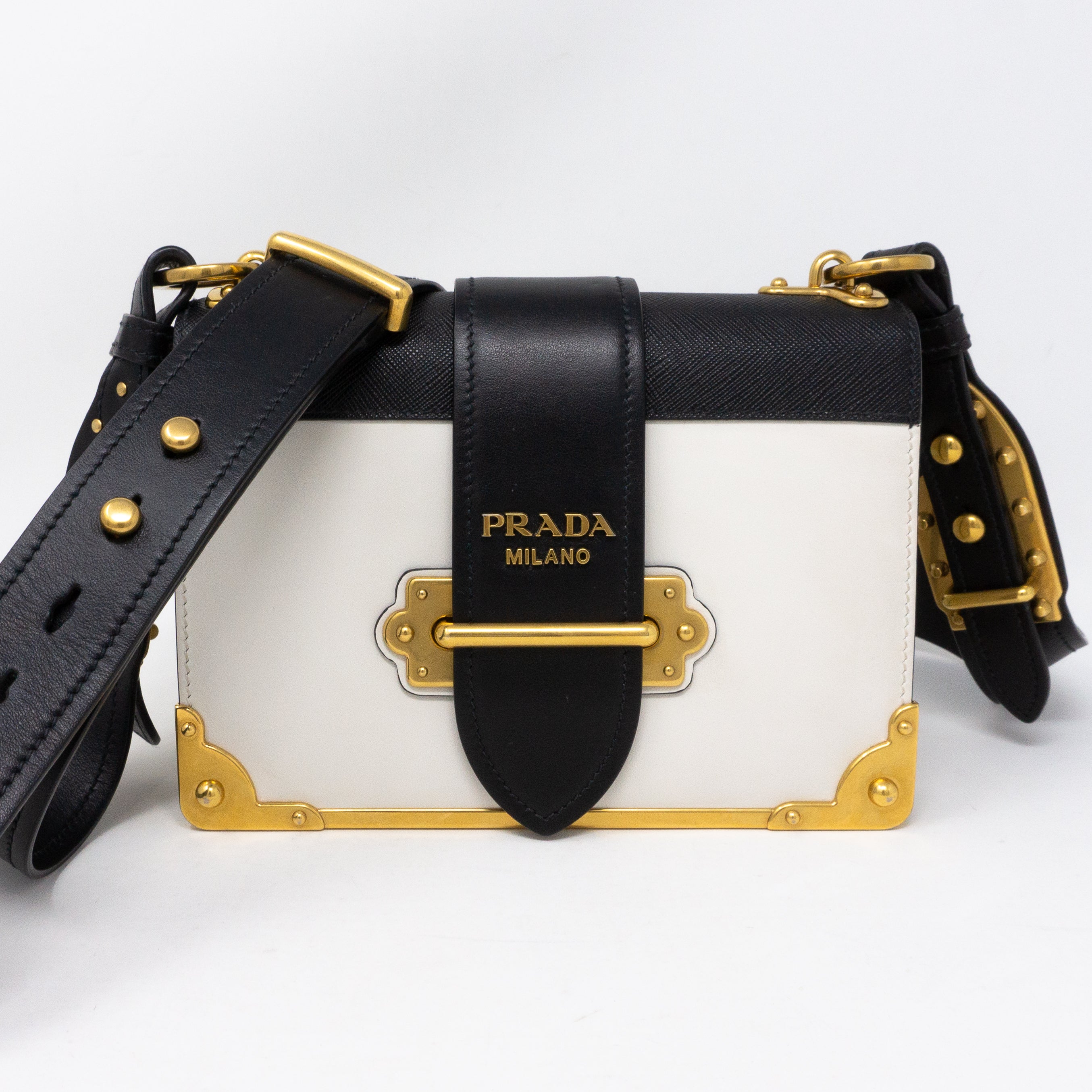 Cahier White Black Leather Bag