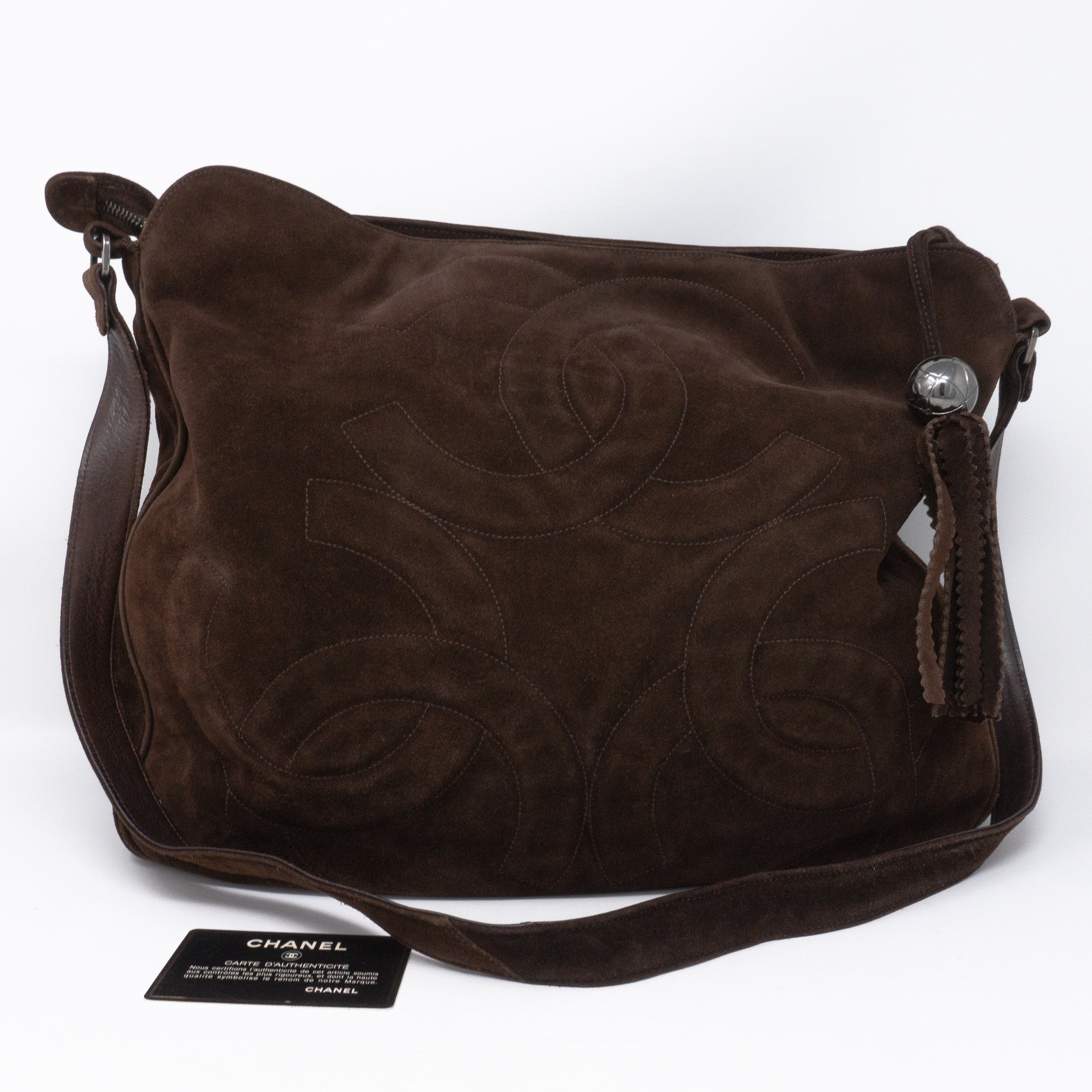 Chanel Vintage CC Tassel Messenger Bag Suede Medium Brown 385444